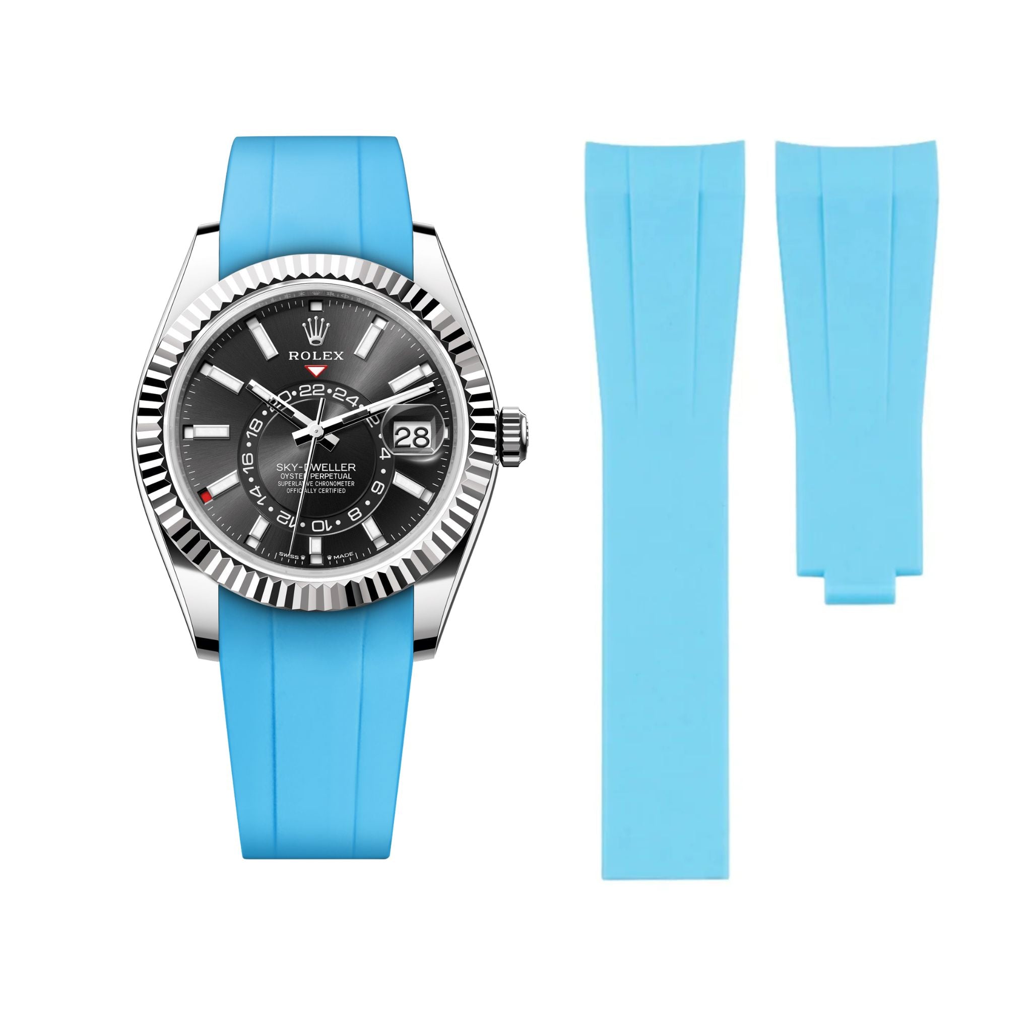 Deployant Rubber Strap - For Rolex Sky - Dweller - Light Blue - Helvetus