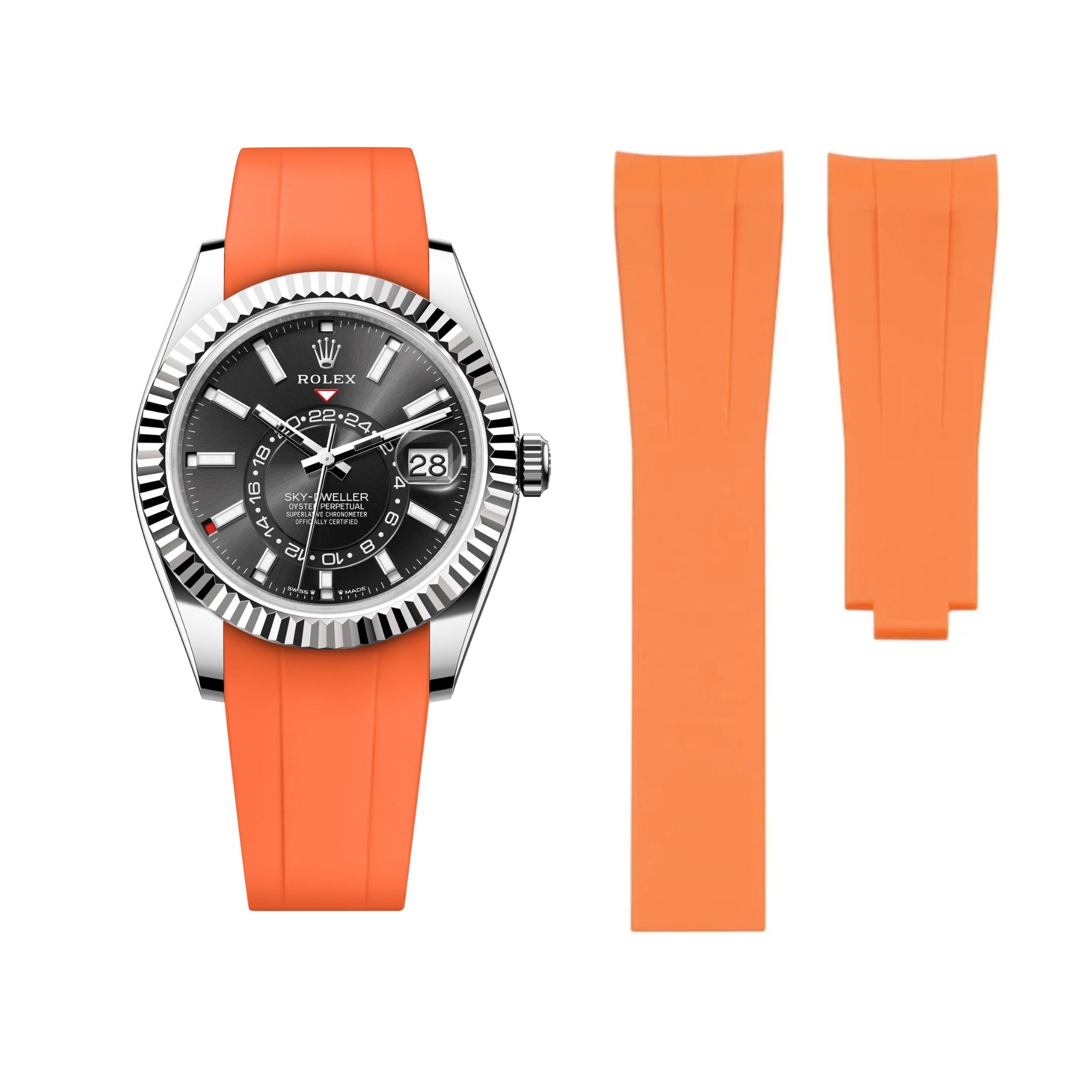 Deployant Rubber Strap - For Rolex Sky - Dweller - Orange - Helvetus