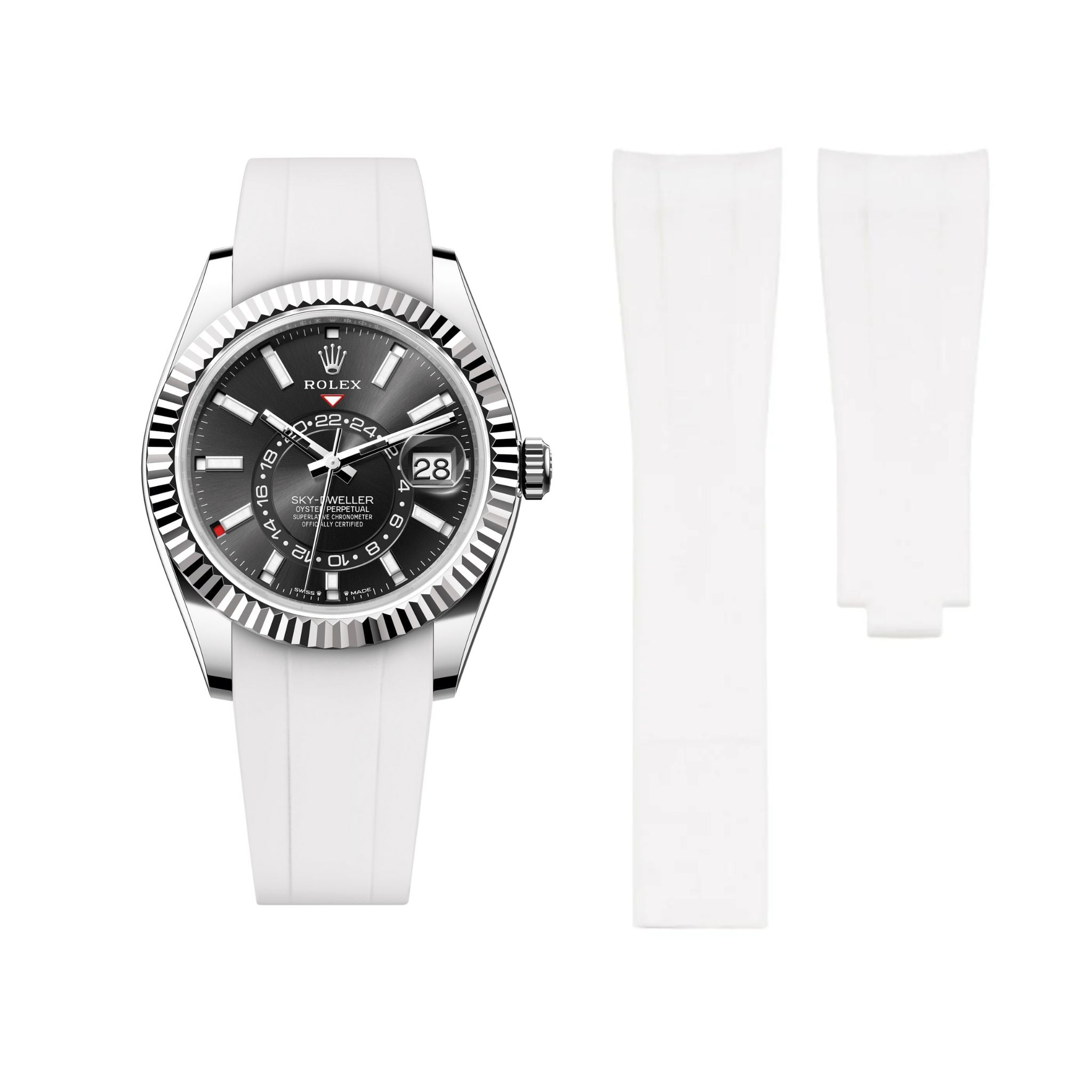 Deployant Rubber Strap - For Rolex Sky - Dweller - White - Helvetus