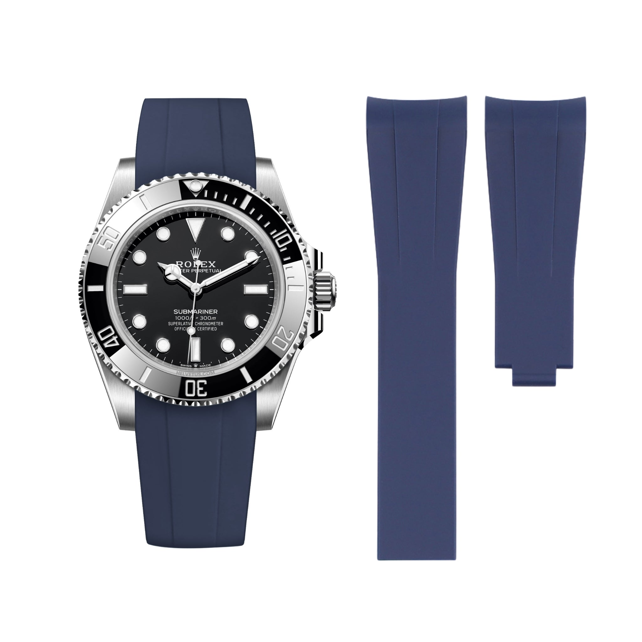 Deployant Rubber Strap - For Rolex Submariner - Navy Blue - Helvetus