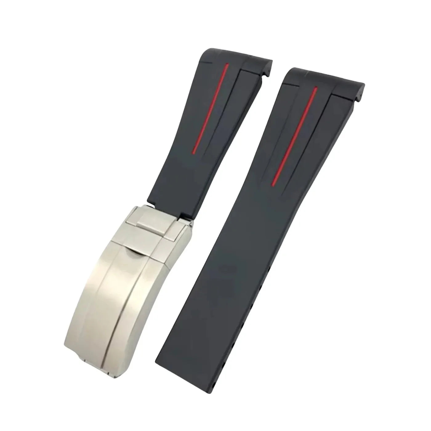 Deployant Rubber Strap - For Rolex Yacht - Master II - Black w/Red Line | LuxLine® - Helvetus