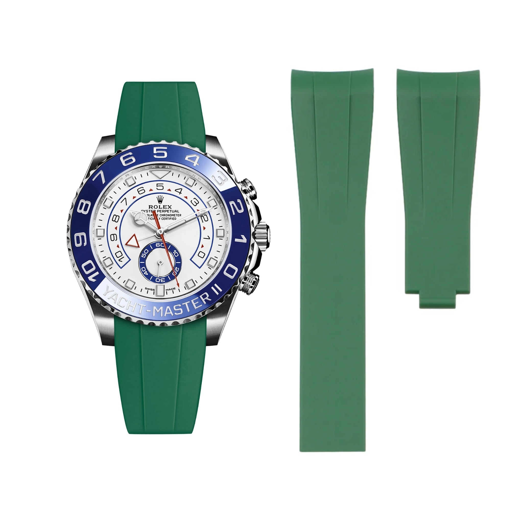 Deployant Rubber Strap - For Rolex Yacht - Master II - Green - Helvetus