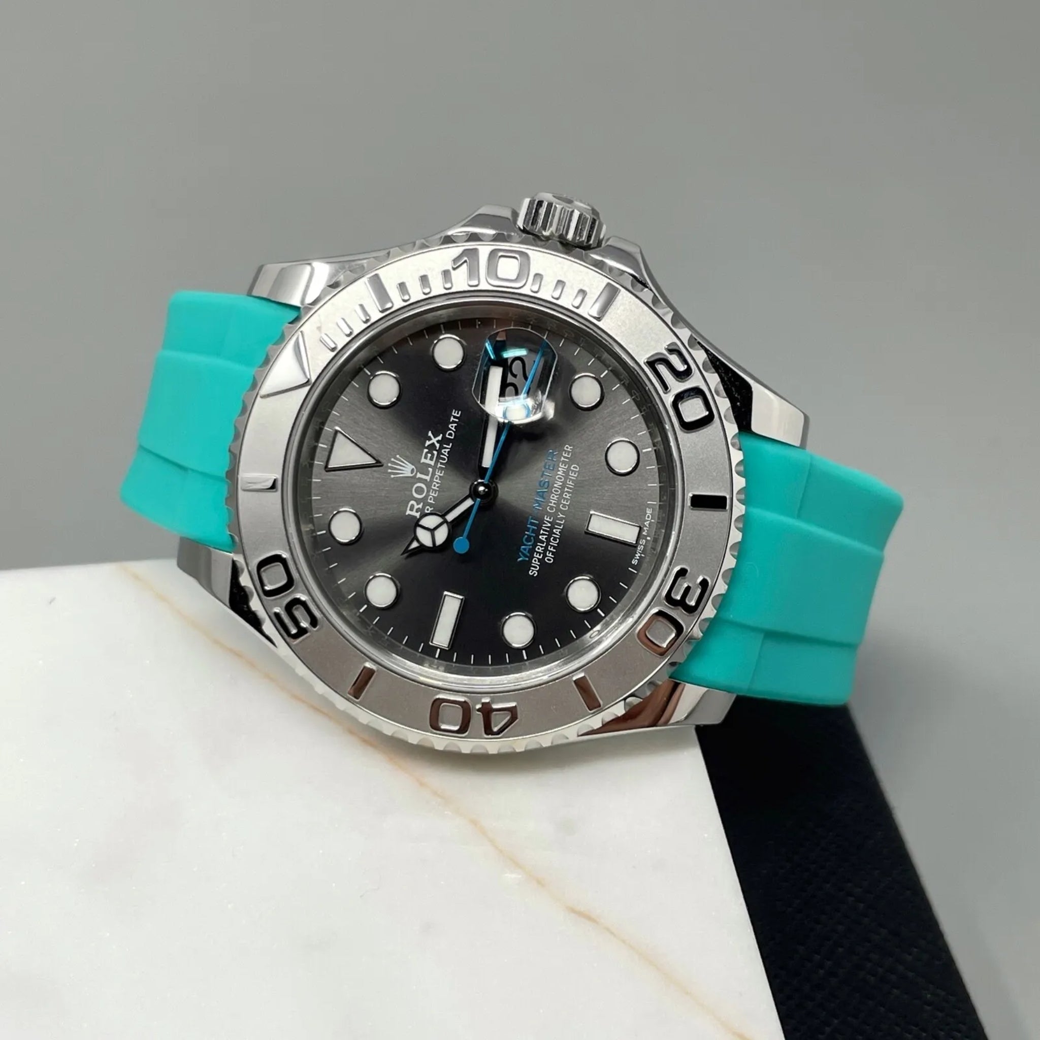 Deployant Rubber Strap - For Rolex Yacht - Master - Turquoise - Helvetus