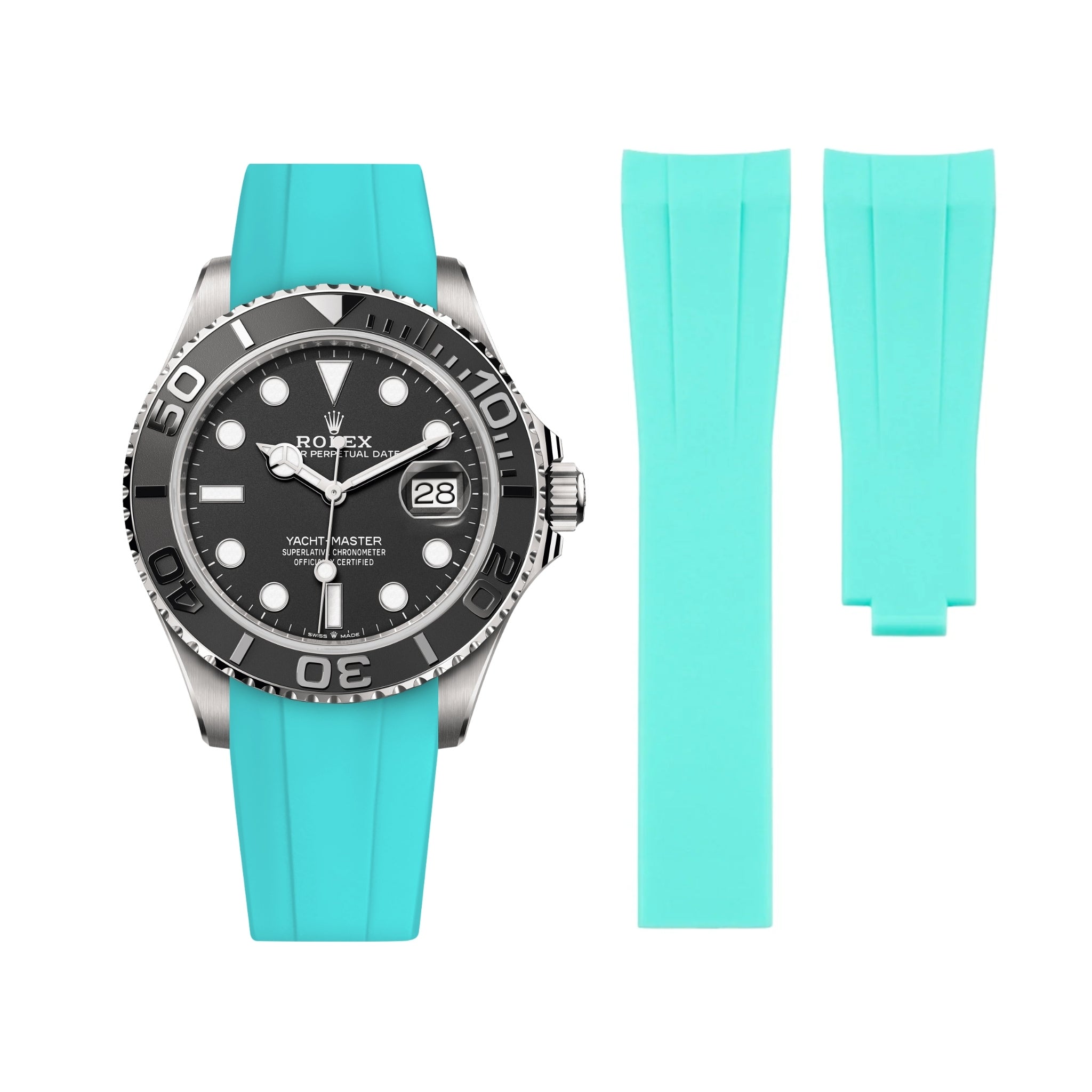 Deployant Rubber Strap - For Rolex Yacht - Master - Turquoise - Helvetus