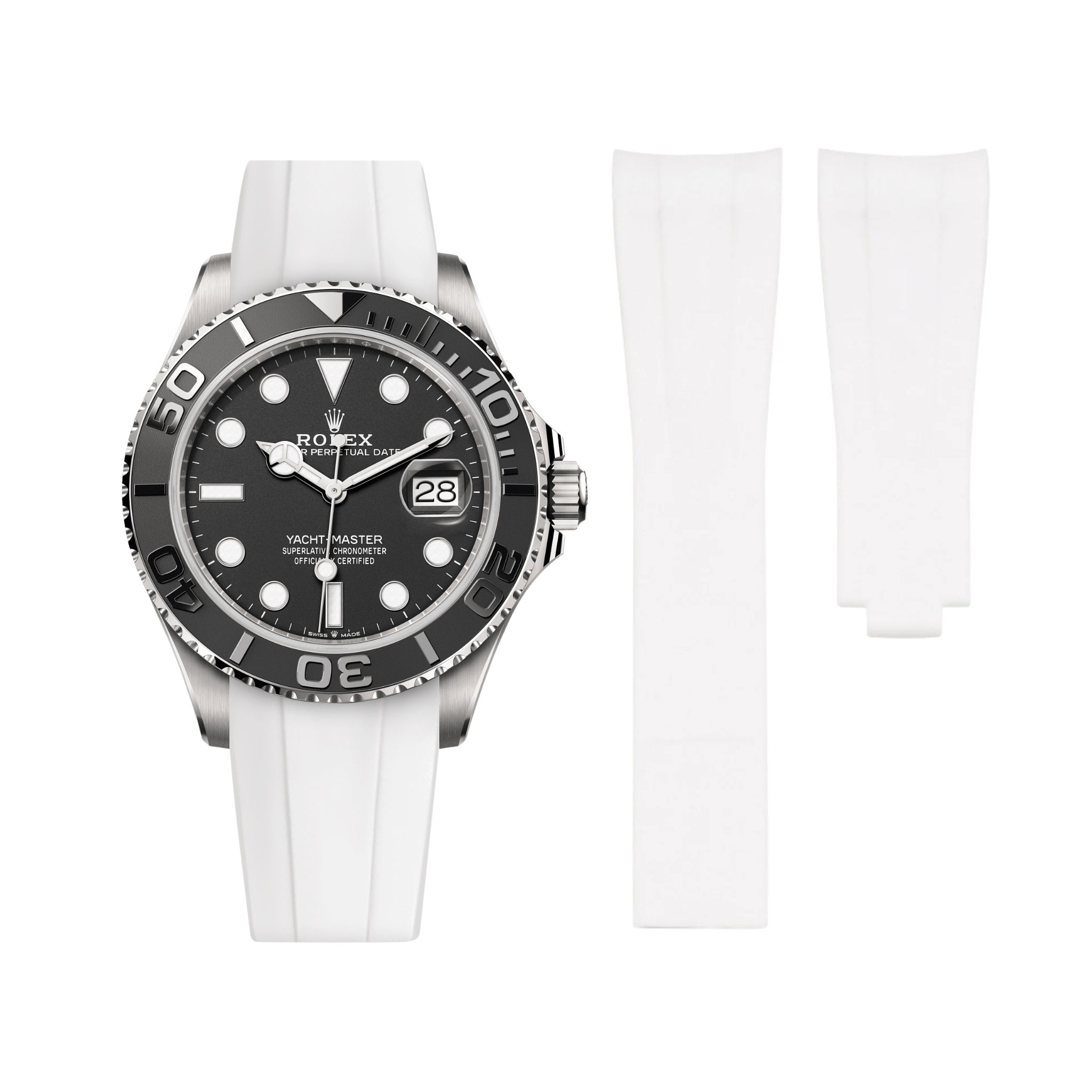 Deployant Rubber Strap - For Rolex Yacht - Master - White - Helvetus