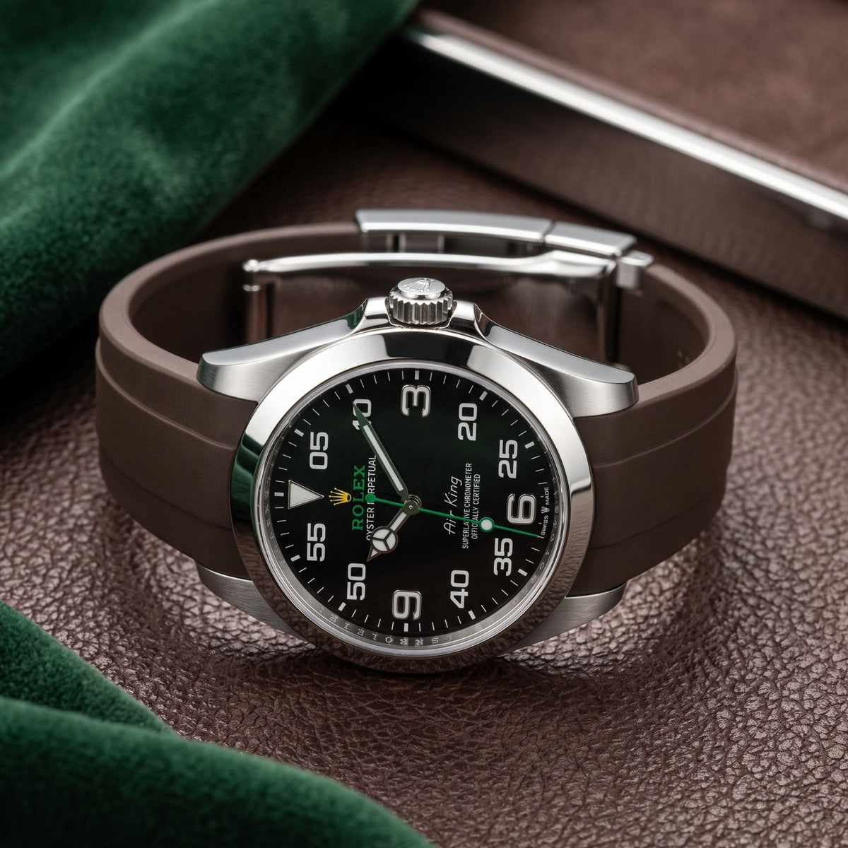 Faltschließe Kautschukarmband für Rolex Air-King 126900/116900 – Braun - Helvetus