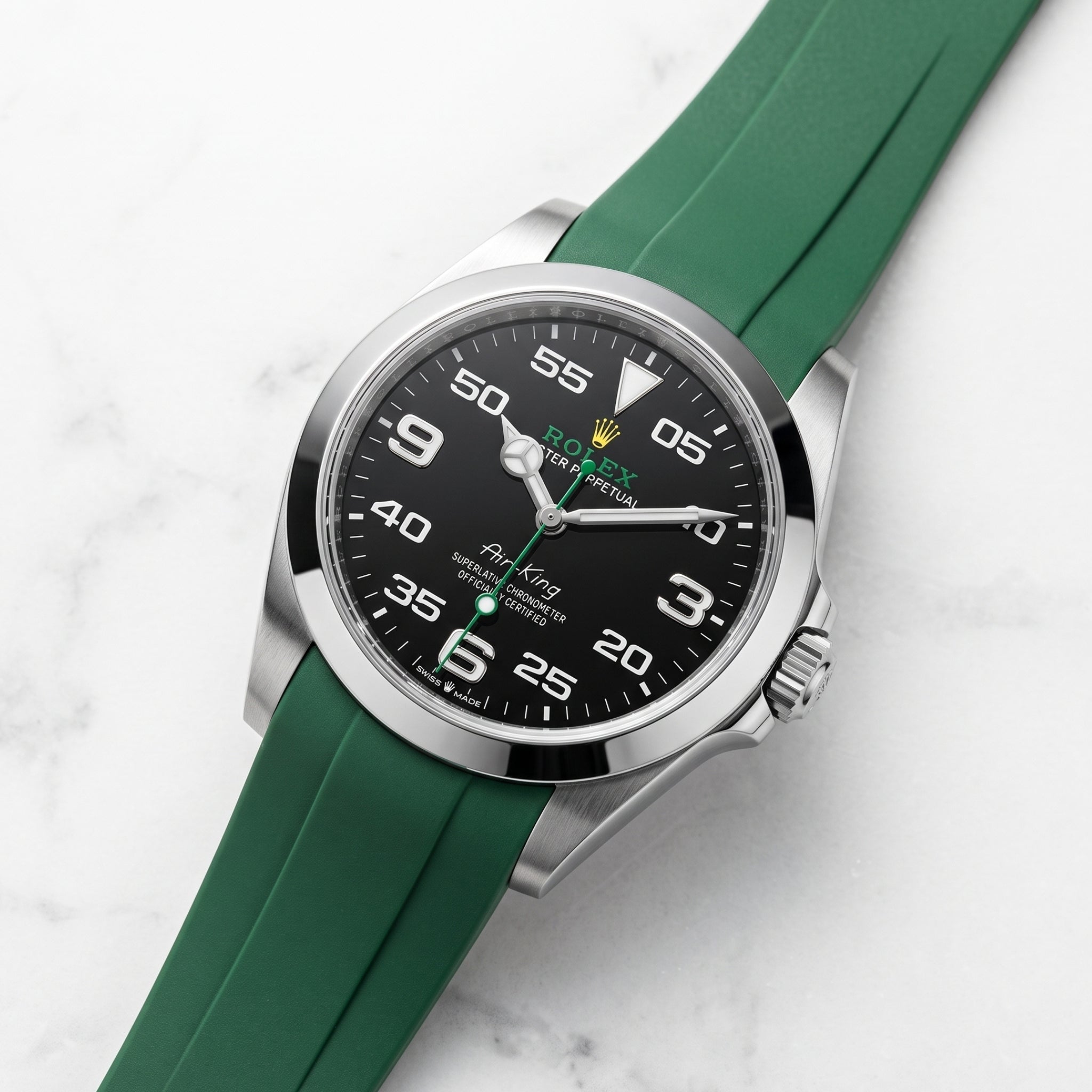 Faltschließe Kautschukarmband für Rolex Air-King 126900/116900 – Grün - Helvetus