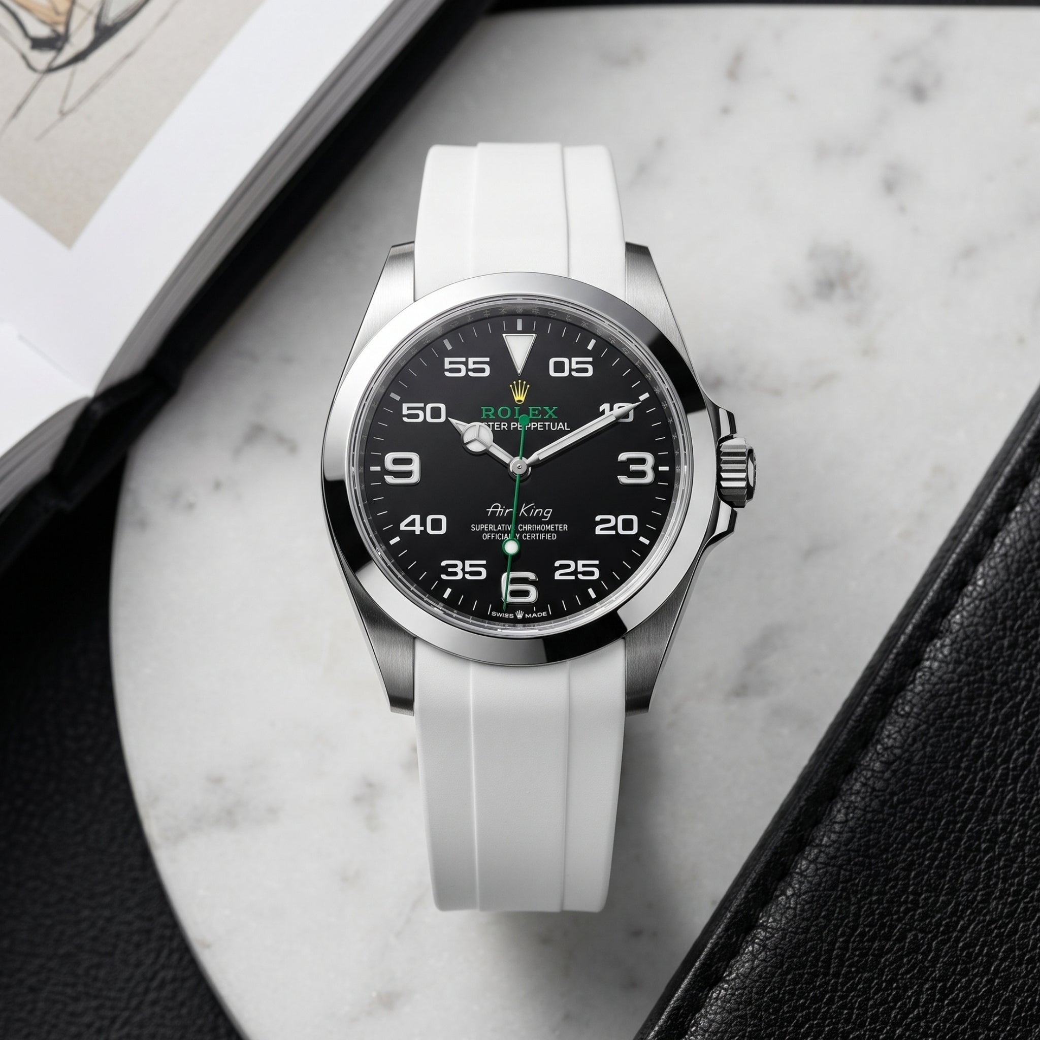 Faltschließe Kautschukarmband für Rolex Air-King 126900/116900 – Weiss - Helvetus