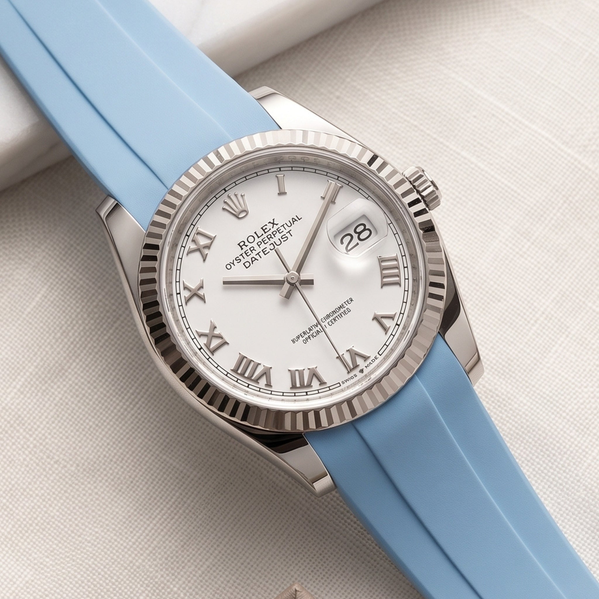 Faltschließe Kautschukarmband für Rolex Datejust 36 – Baby Blau - Helvetus