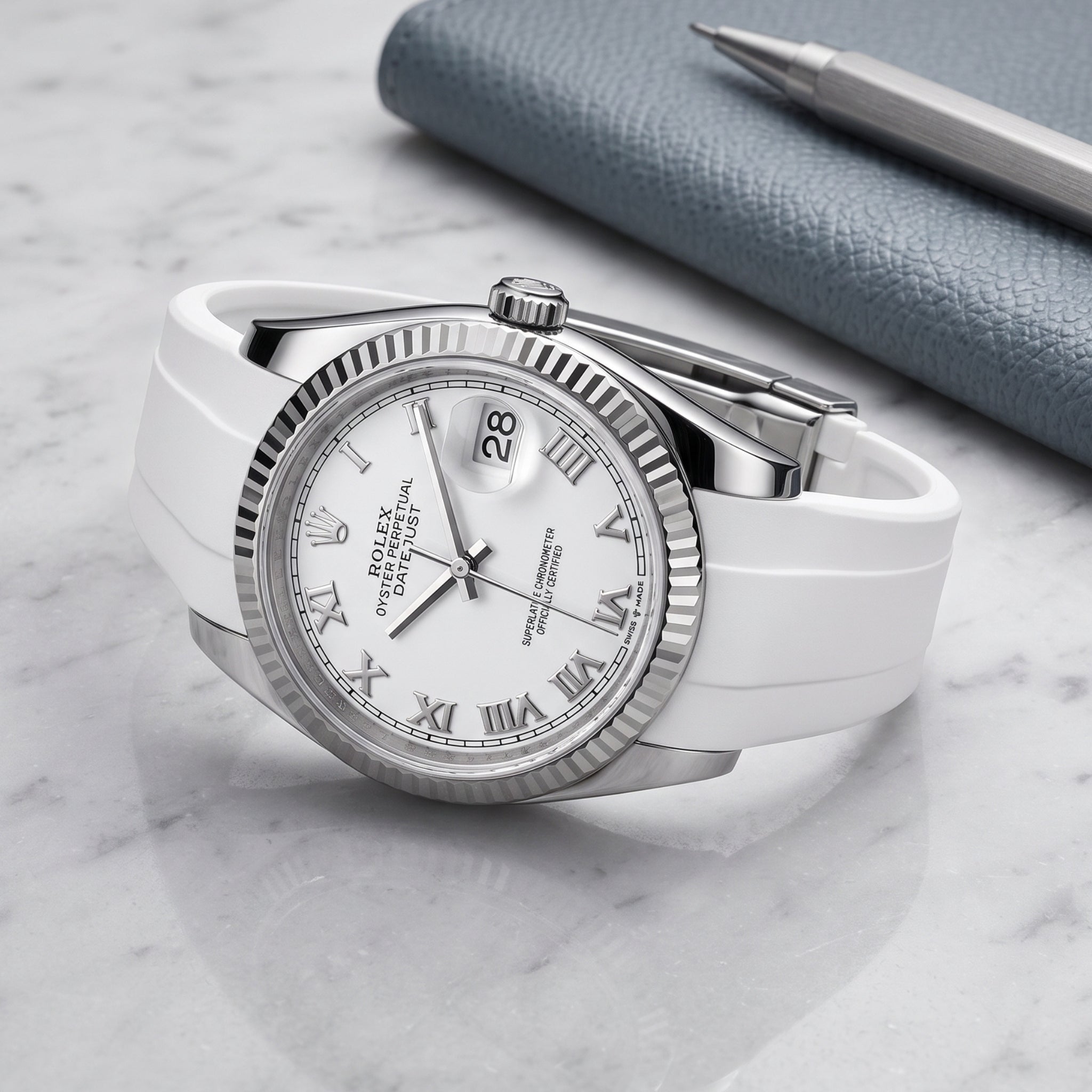 Faltschließe Kautschukarmband für Rolex Datejust 36 – Weiss - Helvetus