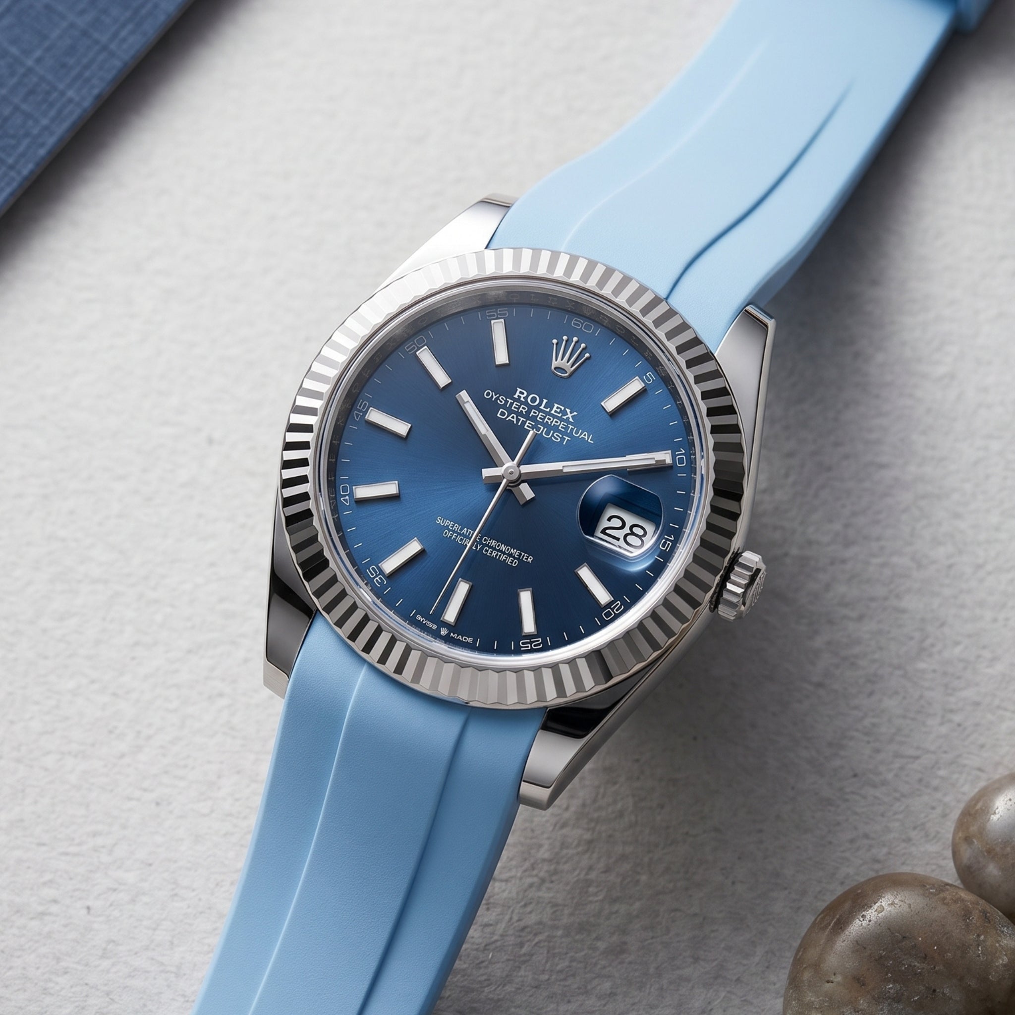 Faltschließe Kautschukarmband für Rolex Datejust 41mm – Baby Blau - Helvetus