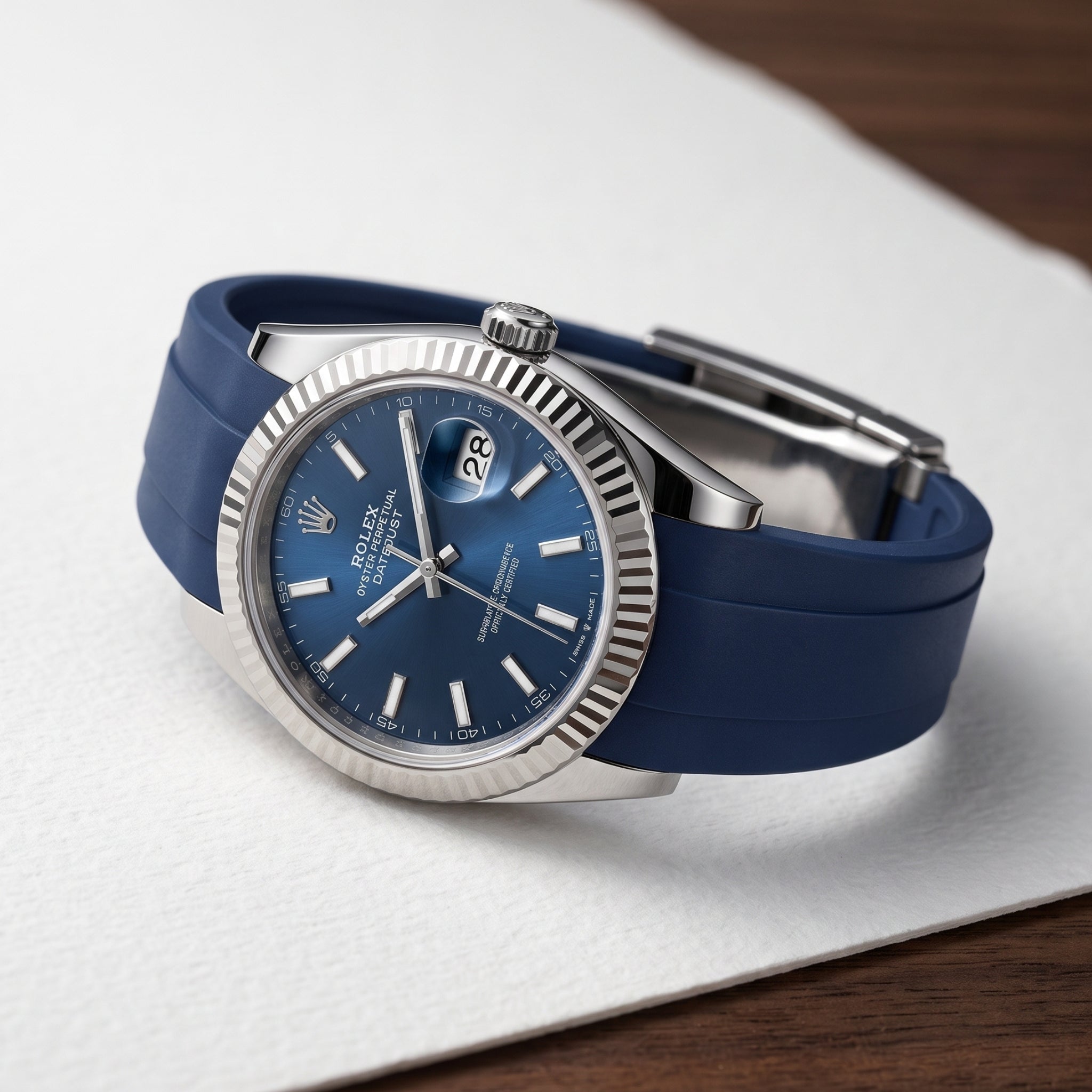 Faltschließe Kautschukarmband für Rolex Datejust 41mm – Dunkel Blau - Helvetus