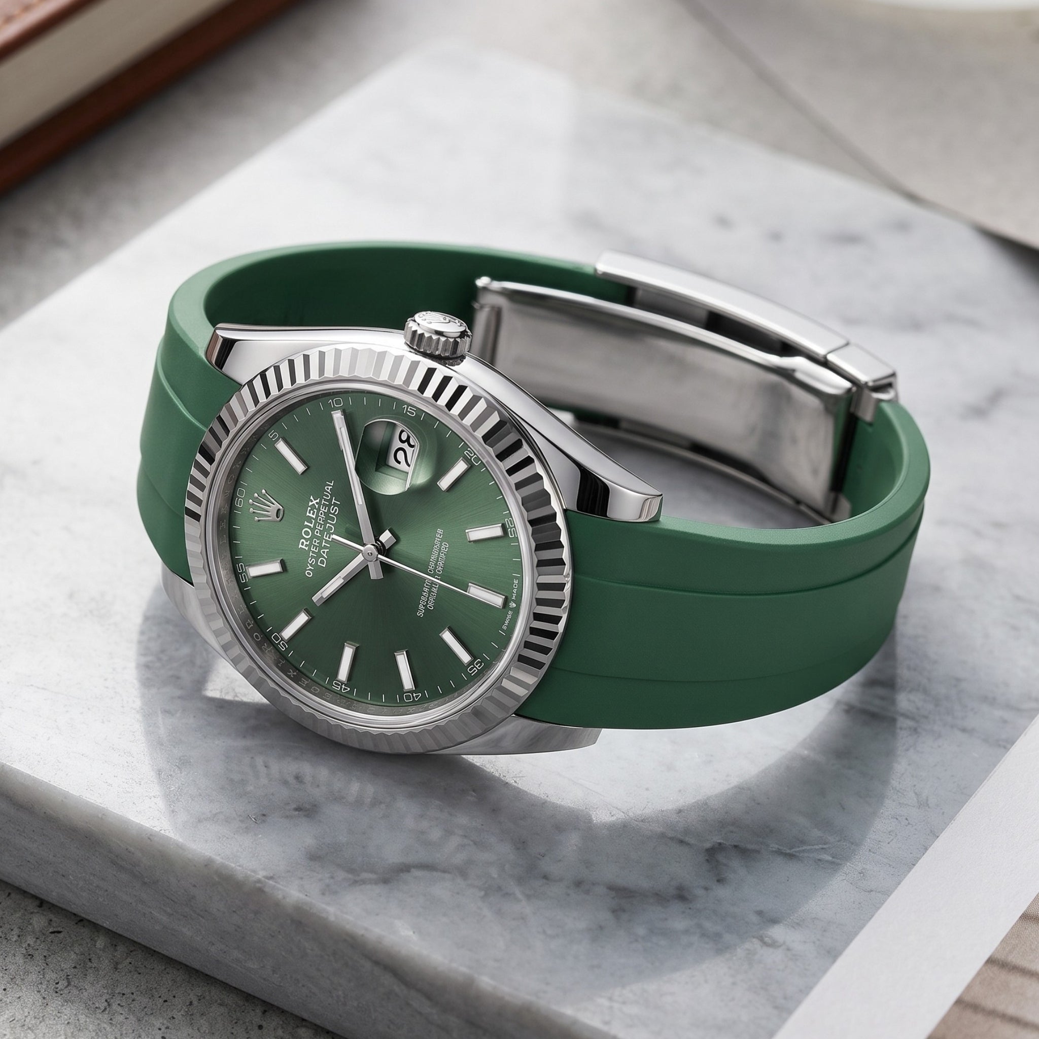 Faltschließe Kautschukarmband für Rolex Datejust 41mm – Grün - Helvetus
