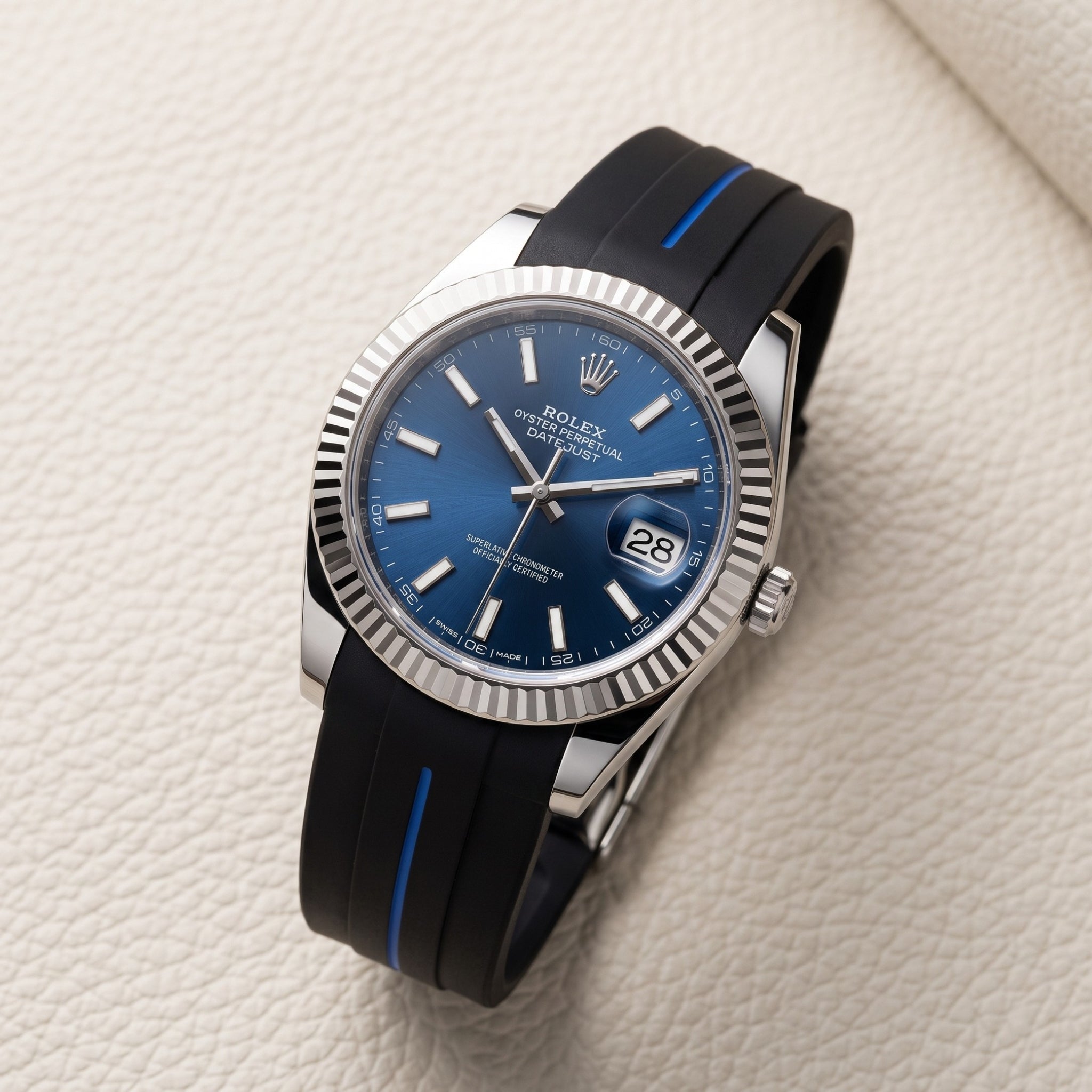 Faltschließe Kautschukarmband für Rolex Datejust 41mm – LuxLine® - Schwarz/Blau - Helvetus