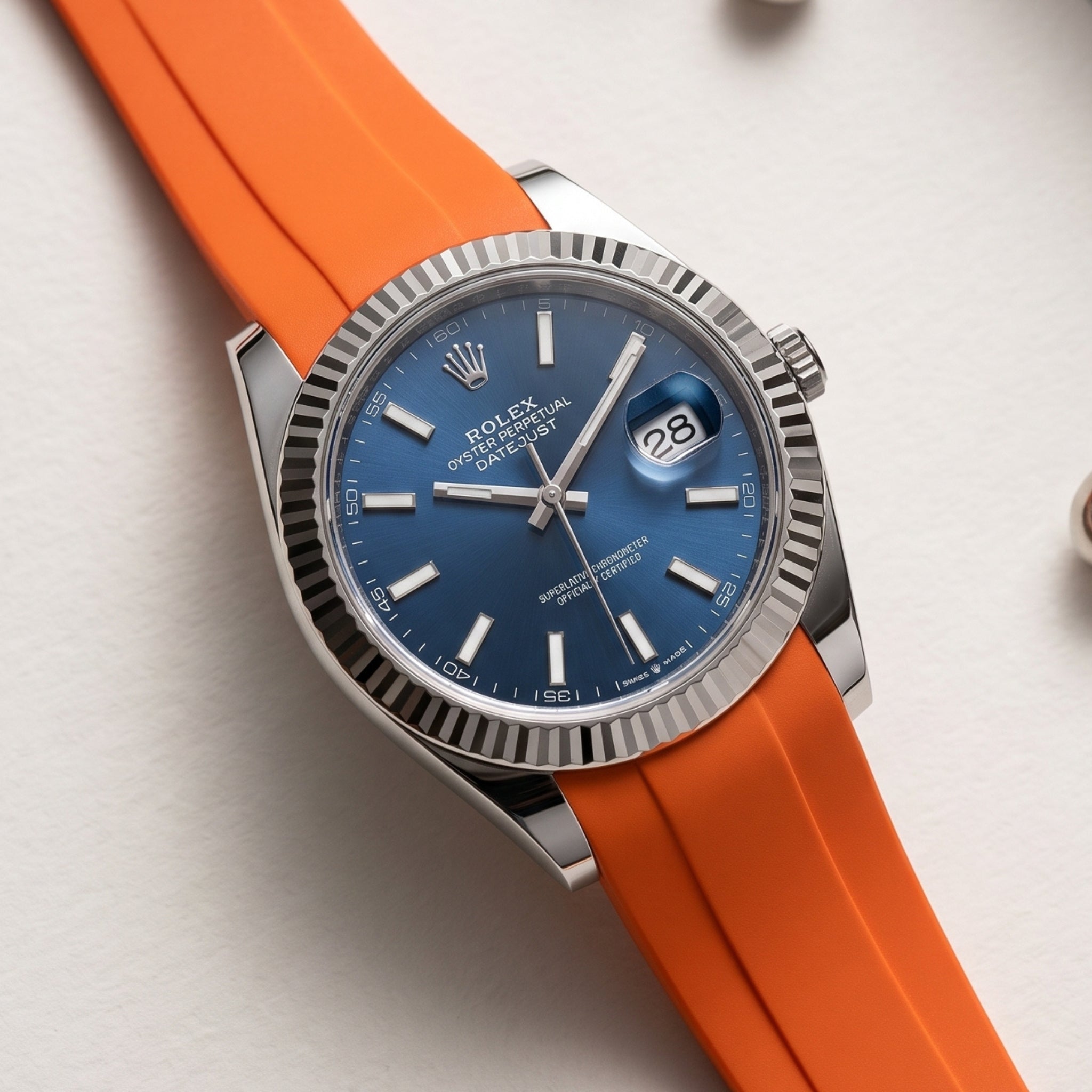 Faltschließe Kautschukarmband für Rolex Datejust 41mm – Orange - Helvetus