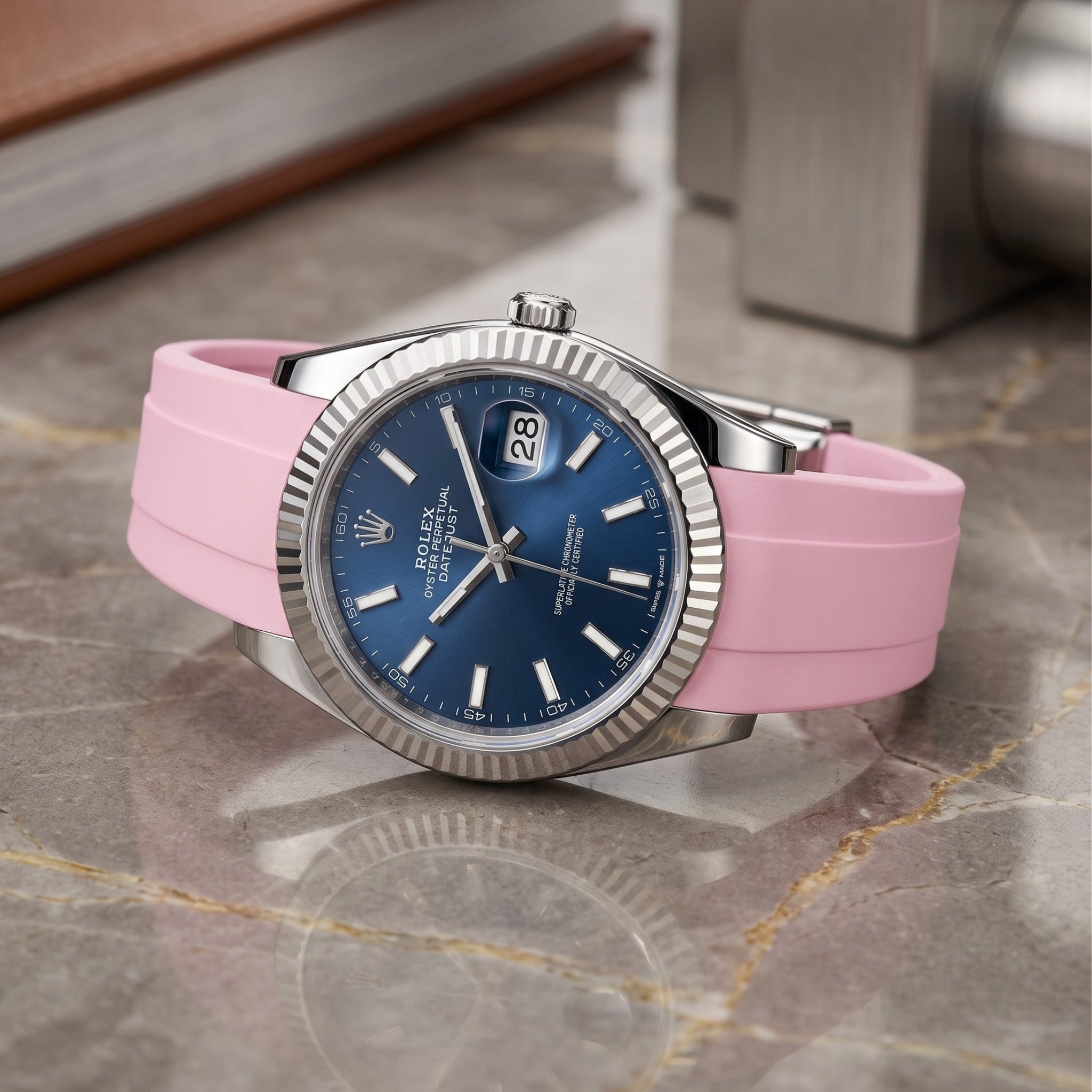Faltschließe Kautschukarmband für Rolex Datejust 41mm – Pink - Helvetus