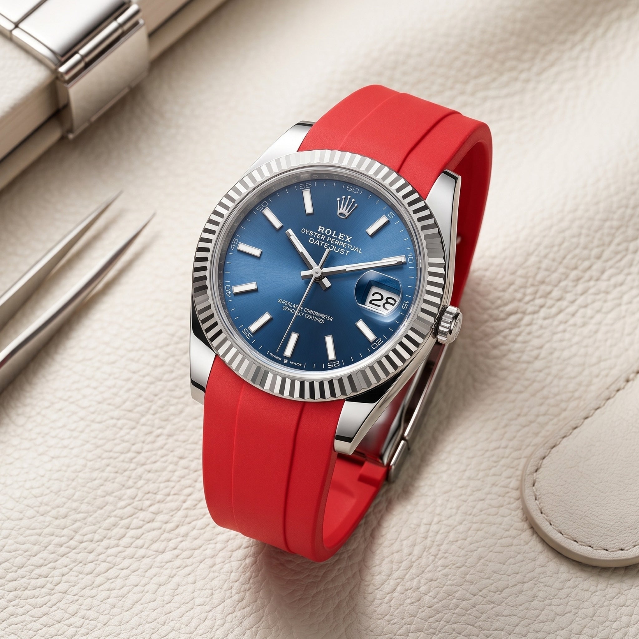 Faltschließe Kautschukarmband für Rolex Datejust 41mm – Rot - Helvetus