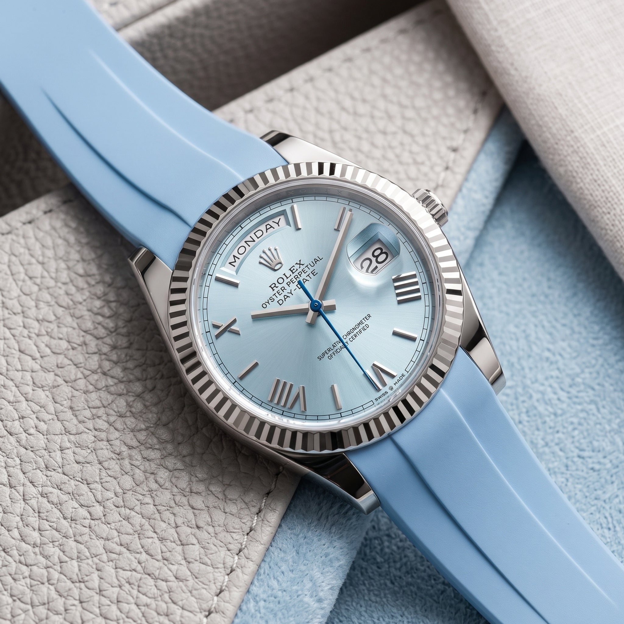 Faltschließe Kautschukarmband für Rolex Day-Date 36mm – Baby Blau - Helvetus