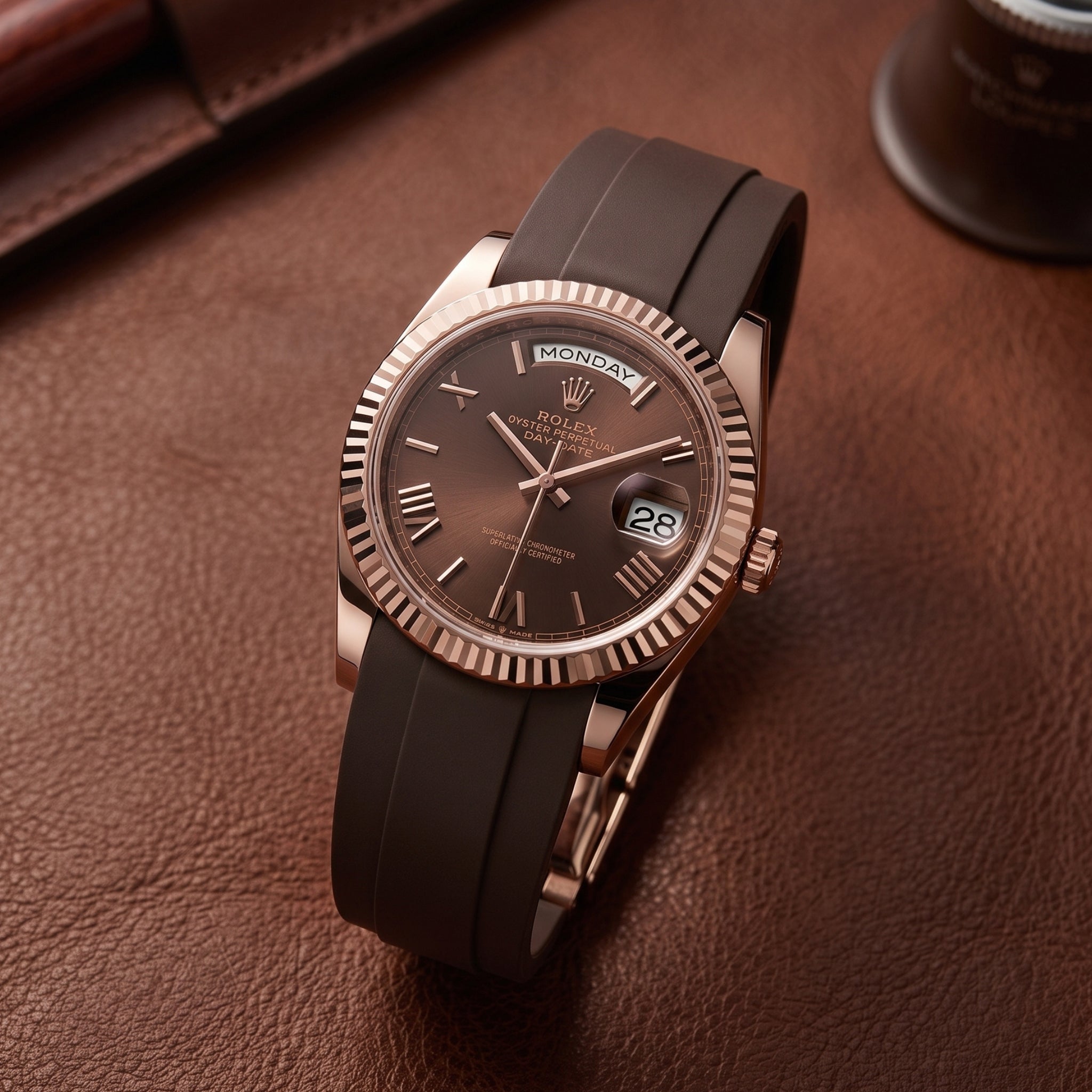 Faltschließe Kautschukarmband für Rolex Day-Date 36mm – Braun - Helvetus