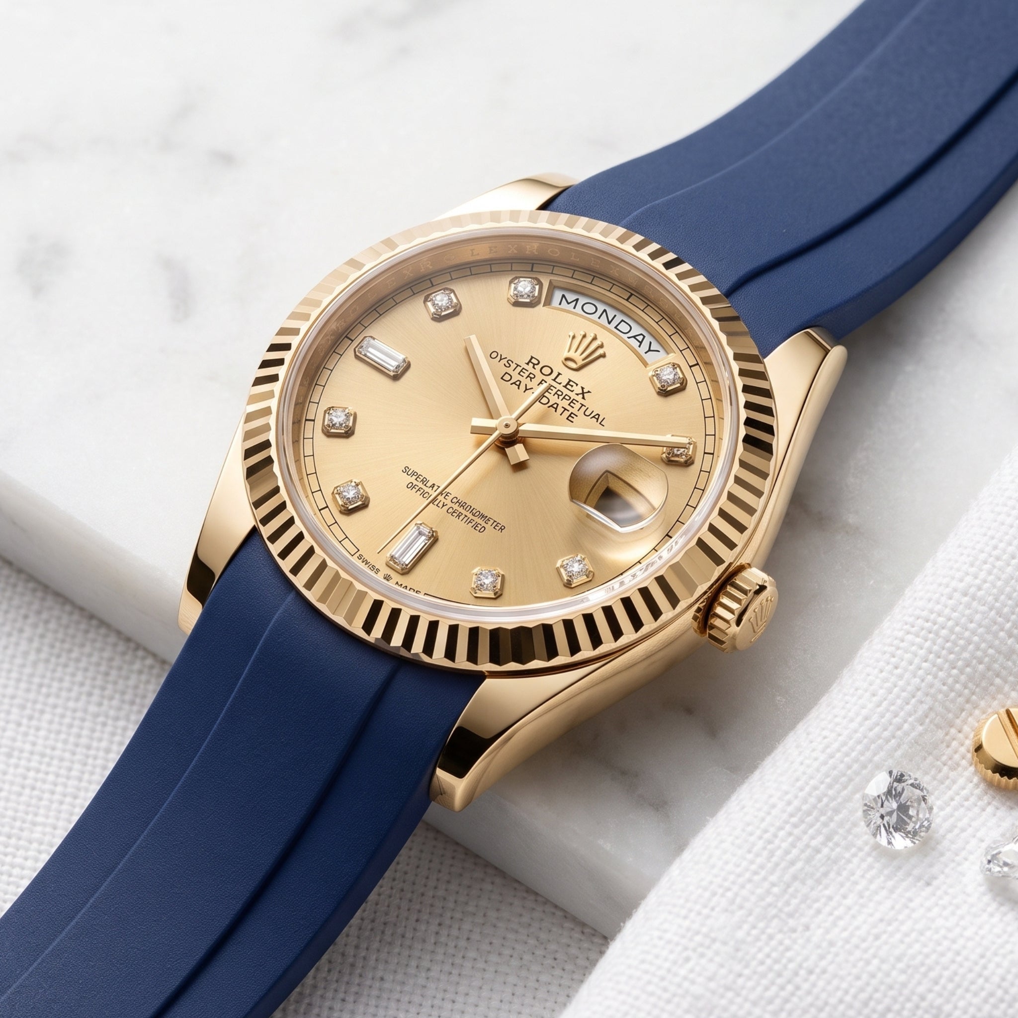 Faltschließe Kautschukarmband für Rolex Day-Date 36mm – Dunkel Blau - Helvetus