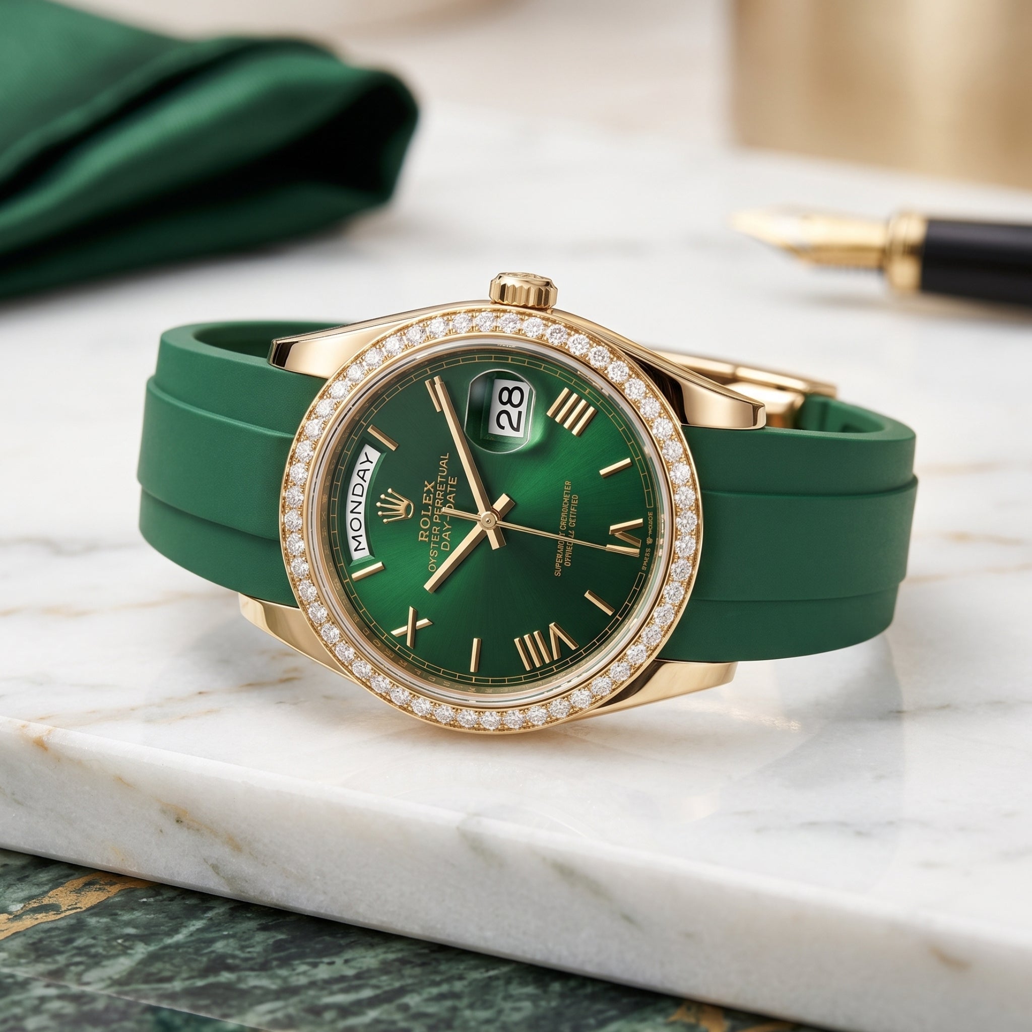 Faltschließe Kautschukarmband für Rolex Day-Date 36mm – Grün - Helvetus