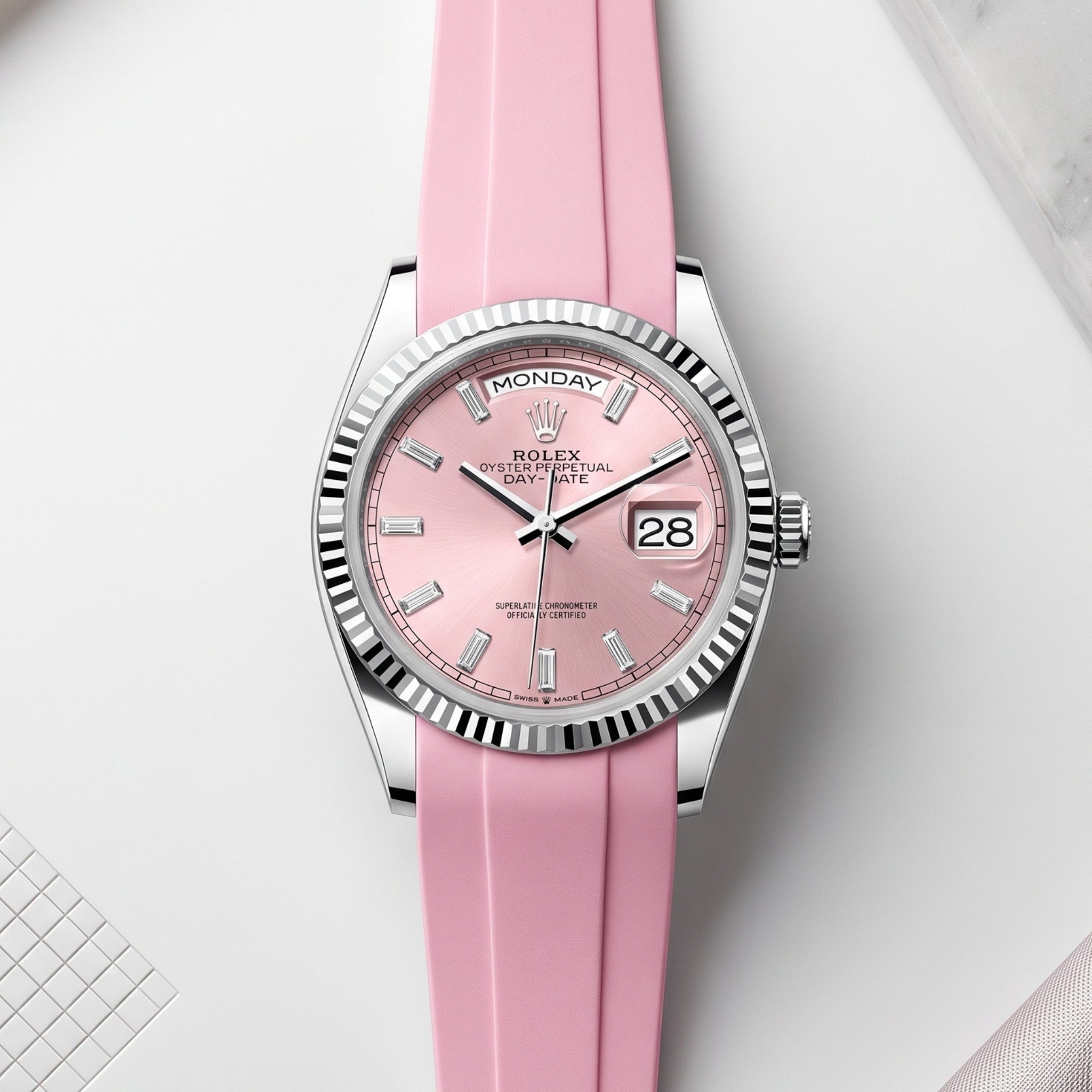 Faltschließe Kautschukarmband für Rolex Day-Date 36mm – Pink - Helvetus
