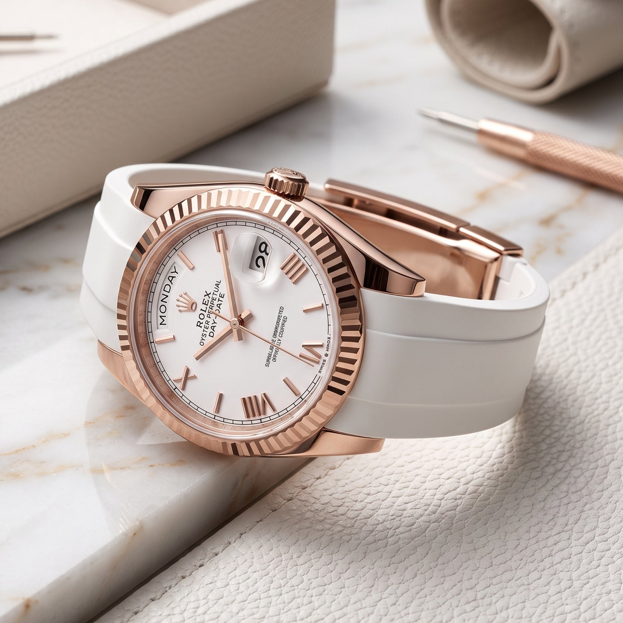 Faltschließe Kautschukarmband für Rolex Day-Date 36mm – Weiss - Helvetus