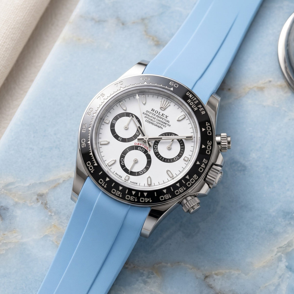 Faltschliesse Kautschukarmband für Rolex Daytona – Baby Blau - Helvetus