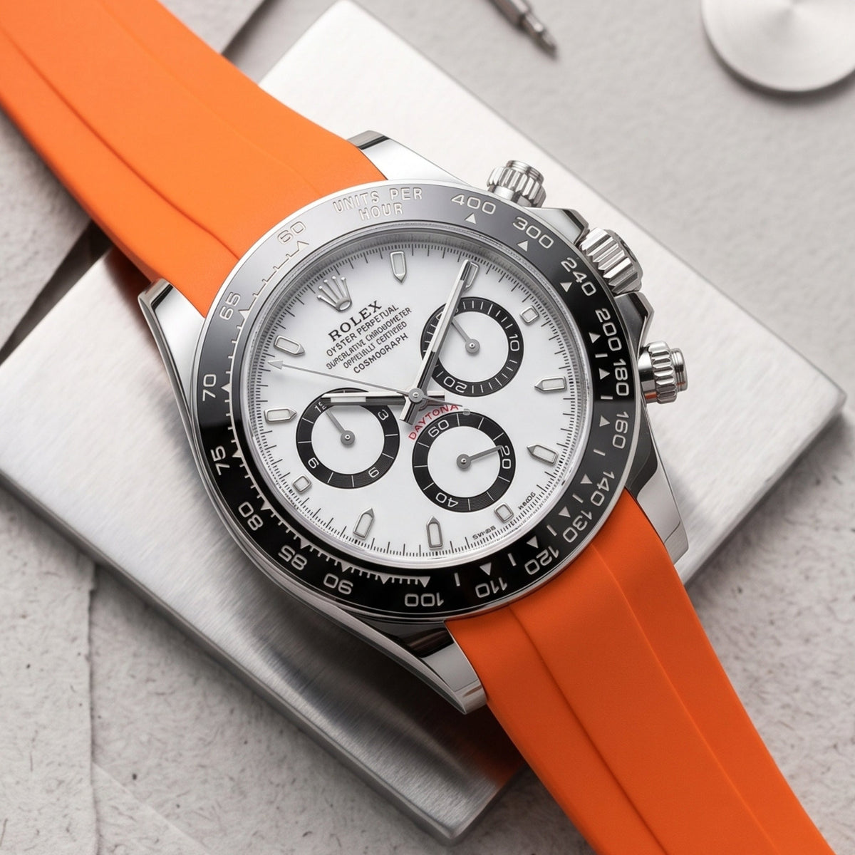 Faltschliesse Kautschukarmband für Rolex Daytona – Orange - Helvetus