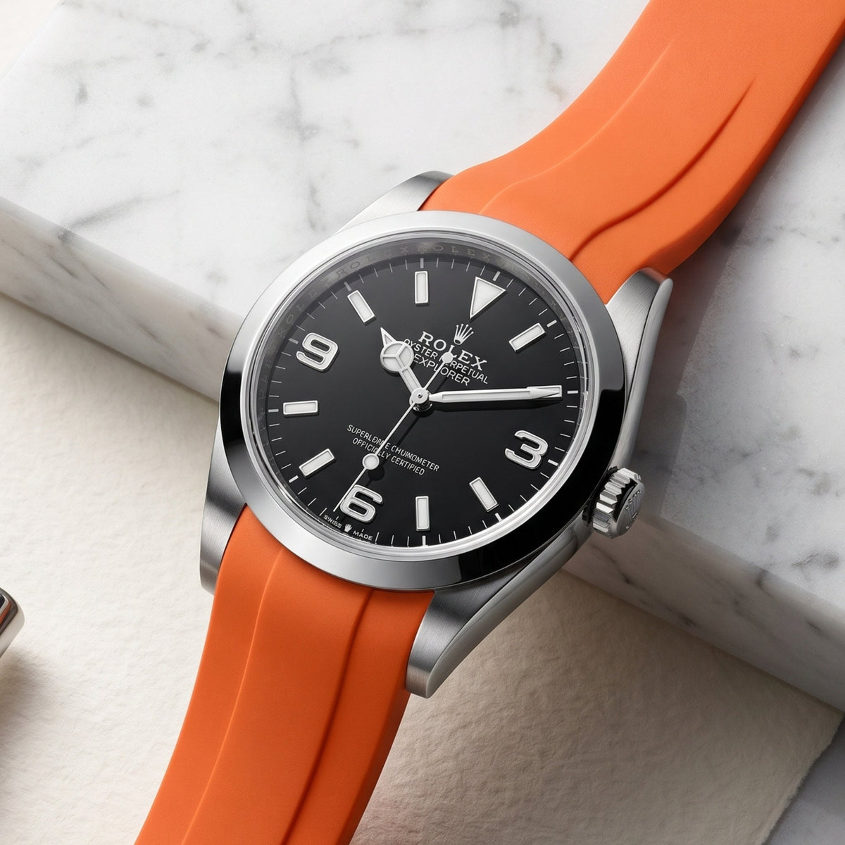 Faltschließe Kautschukarmband für Rolex Explorer I – Orange - Helvetus