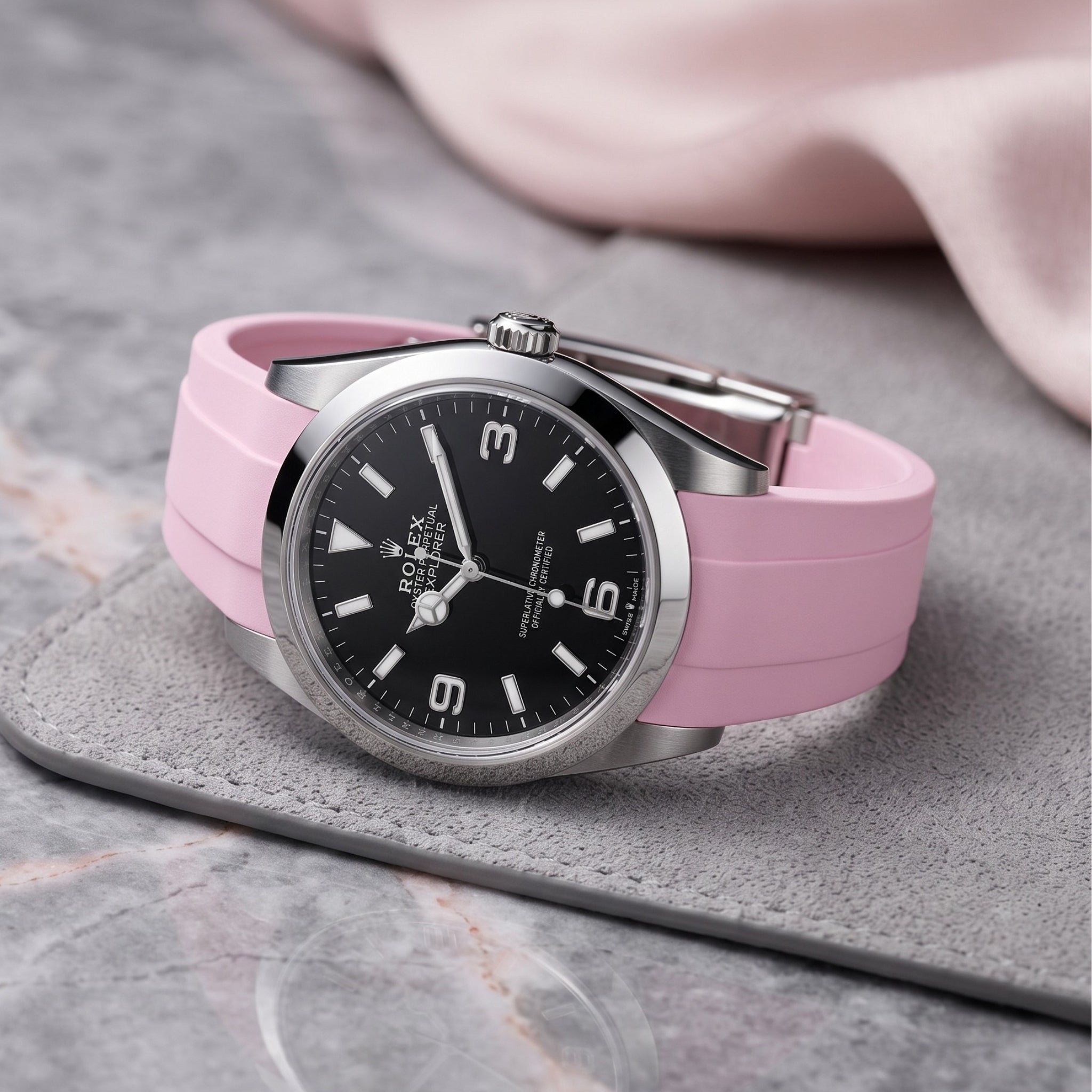 Faltschließe Kautschukarmband für Rolex Explorer I – Pink - Helvetus