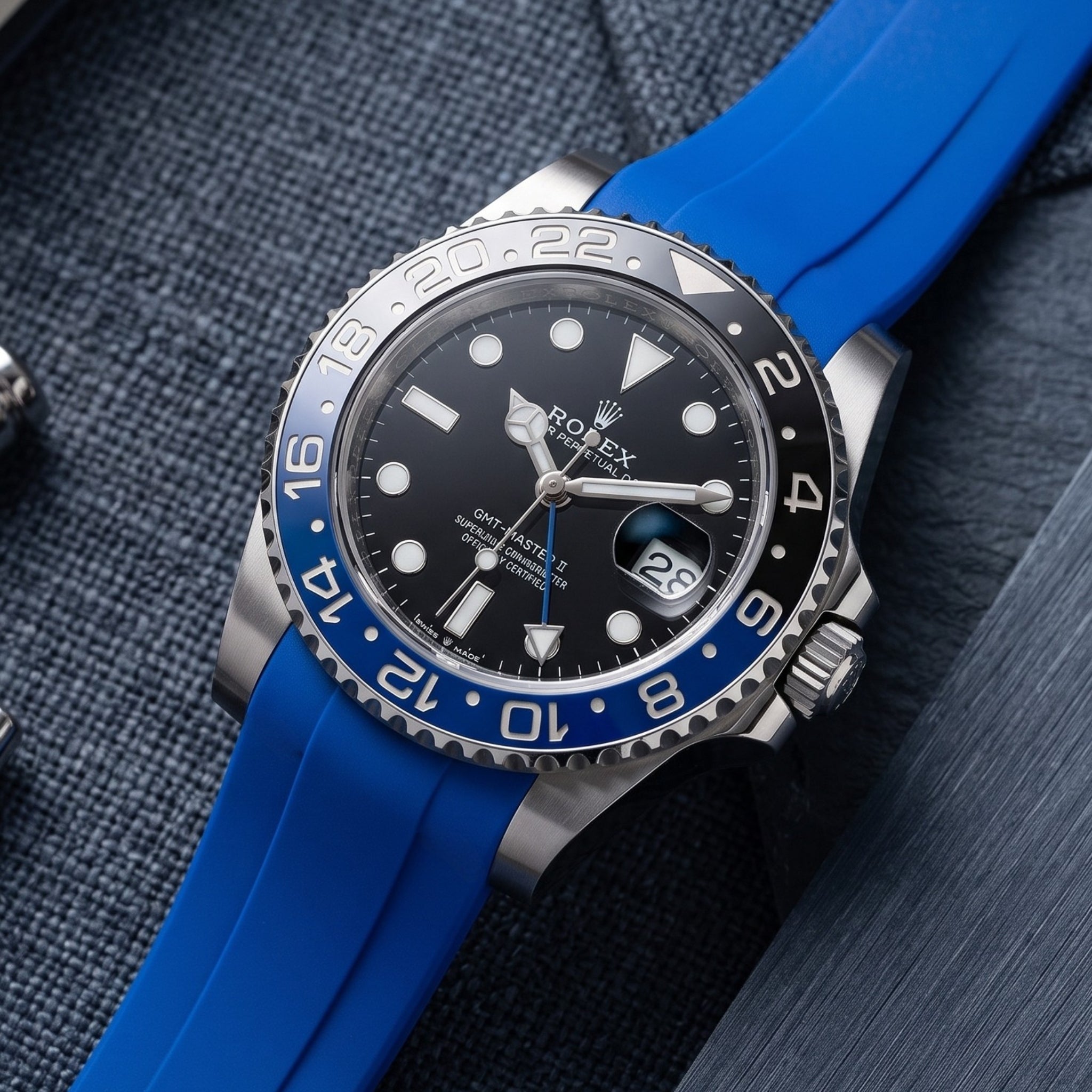 Faltschließe Kautschukarmband für Rolex GMT-Master II – Blau - Helvetus