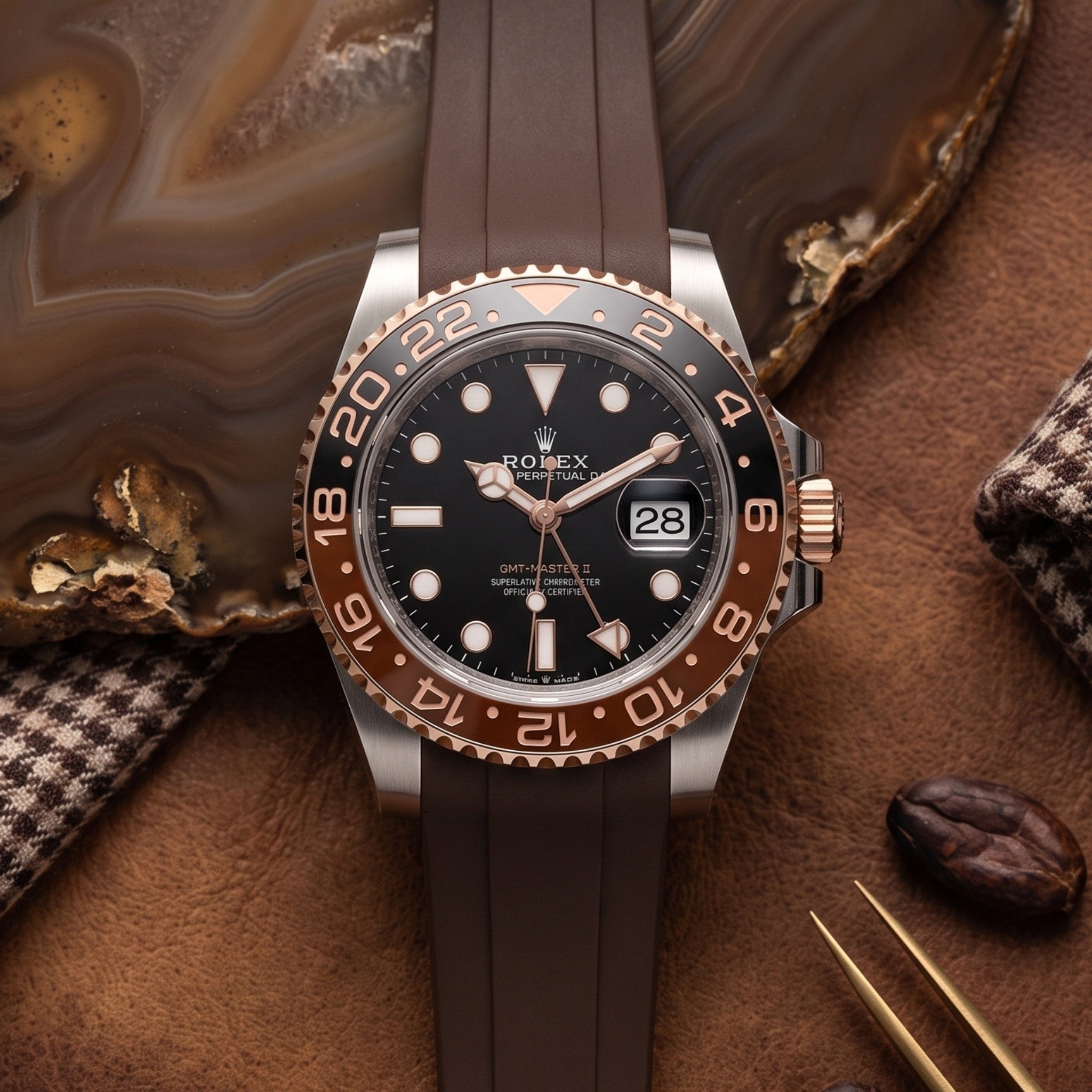 Faltschließe Kautschukarmband für Rolex GMT-Master II – Braun - Helvetus