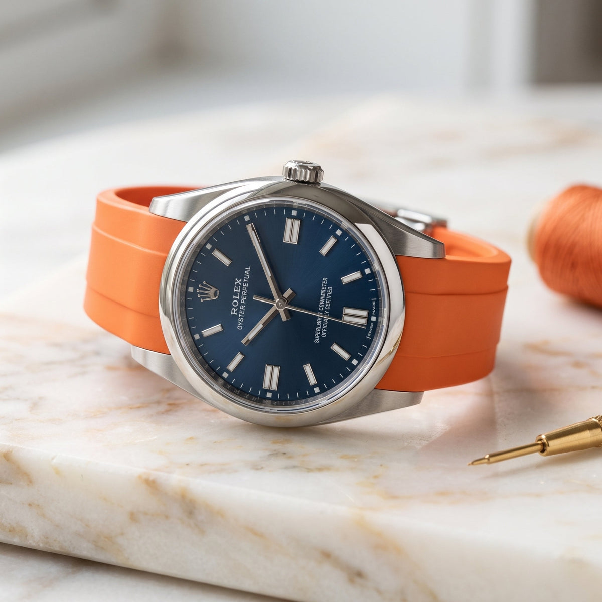 Faltschliesse Kautschukarmband für Rolex Oyster Perpetual 36mm – Orange - Helvetus