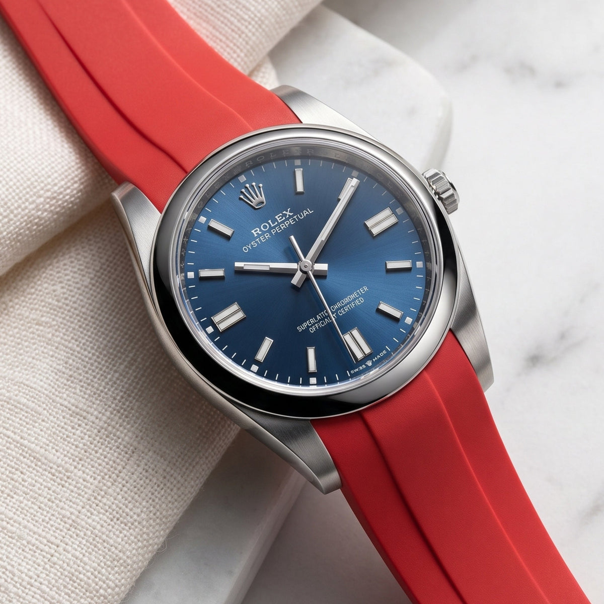 Faltschliesse Kautschukarmband für Rolex Oyster Perpetual 36mm – Rot - Helvetus