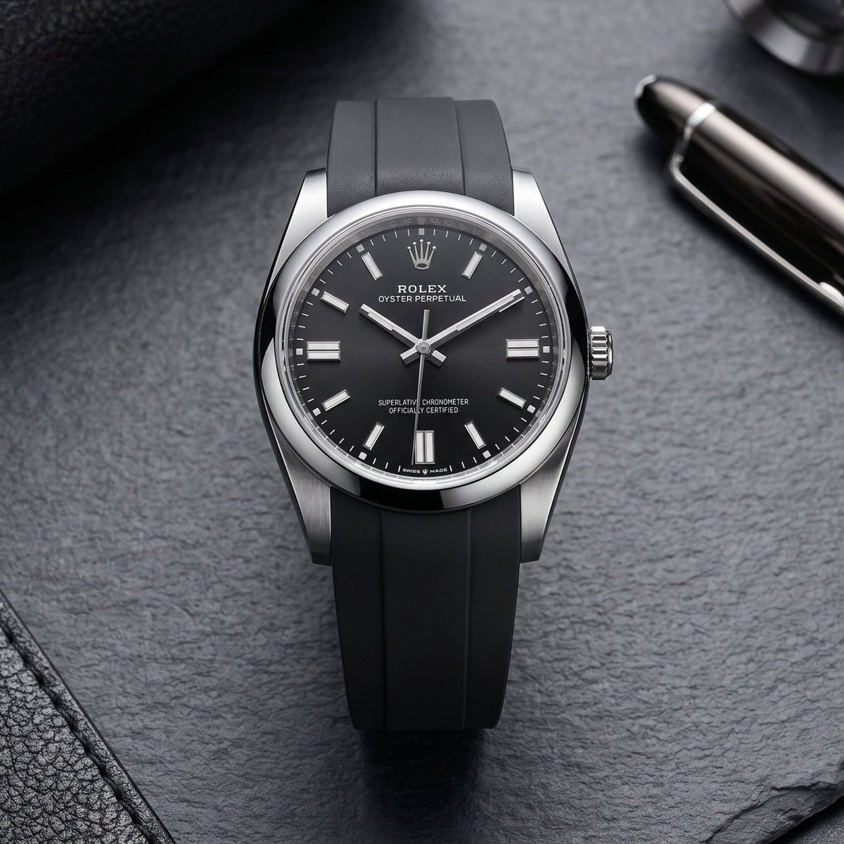 Faltschliesse Kautschukarmband für Rolex Oyster Perpetual 36mm – Schwarz - Helvetus