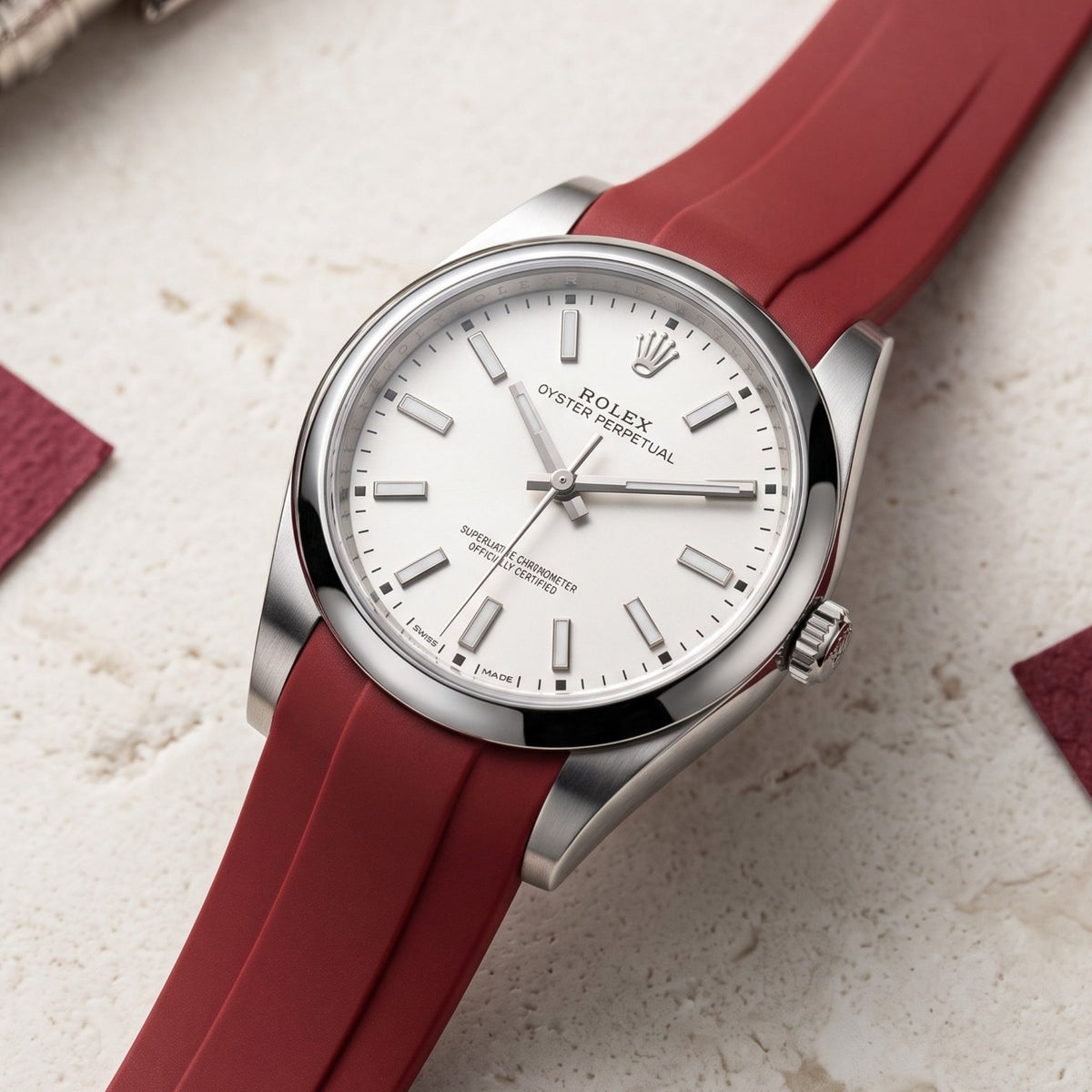 Faltschliesse Kautschukarmband für Rolex Oyster Perpetual 39mm – Bordeaux - Helvetus