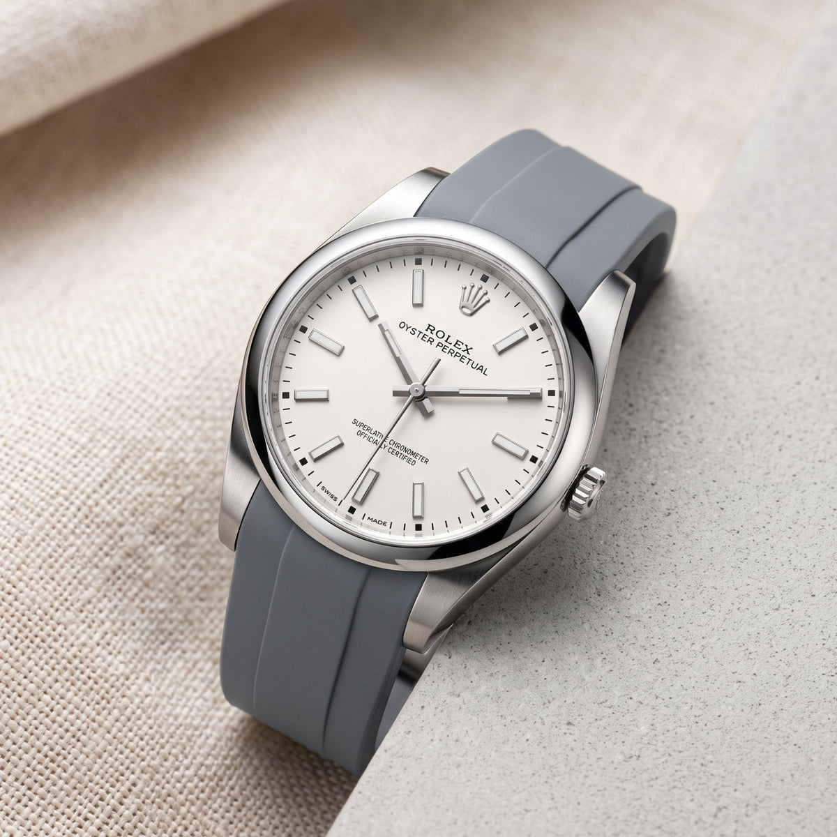 Faltschliesse Kautschukarmband für Rolex Oyster Perpetual 39mm – Grau - Helvetus