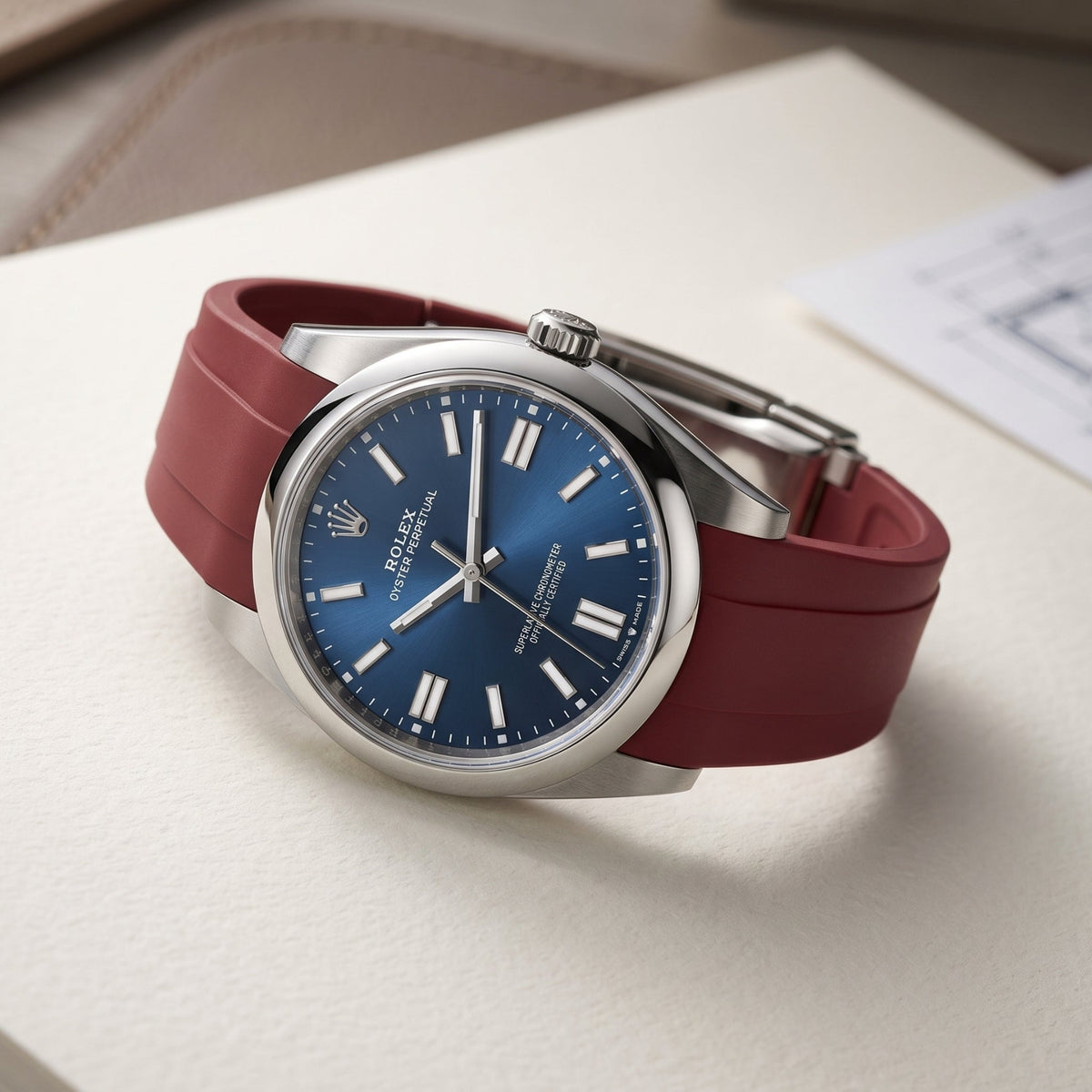 Faltschliesse Kautschukarmband für Rolex Oyster Perpetual 41mm – Bordeaux - Helvetus