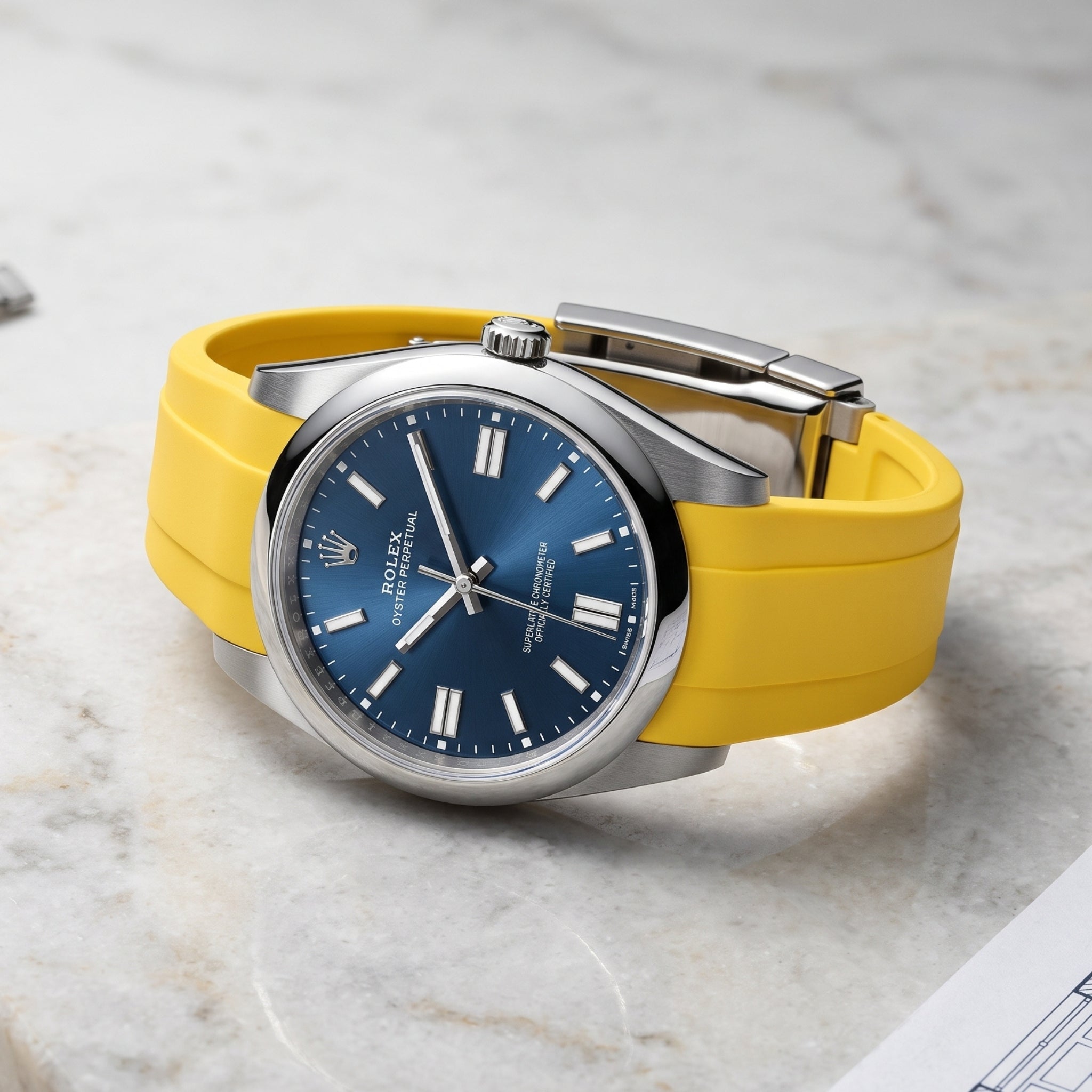 Faltschliesse Kautschukarmband für Rolex Oyster Perpetual 41mm – Gelb - Helvetus