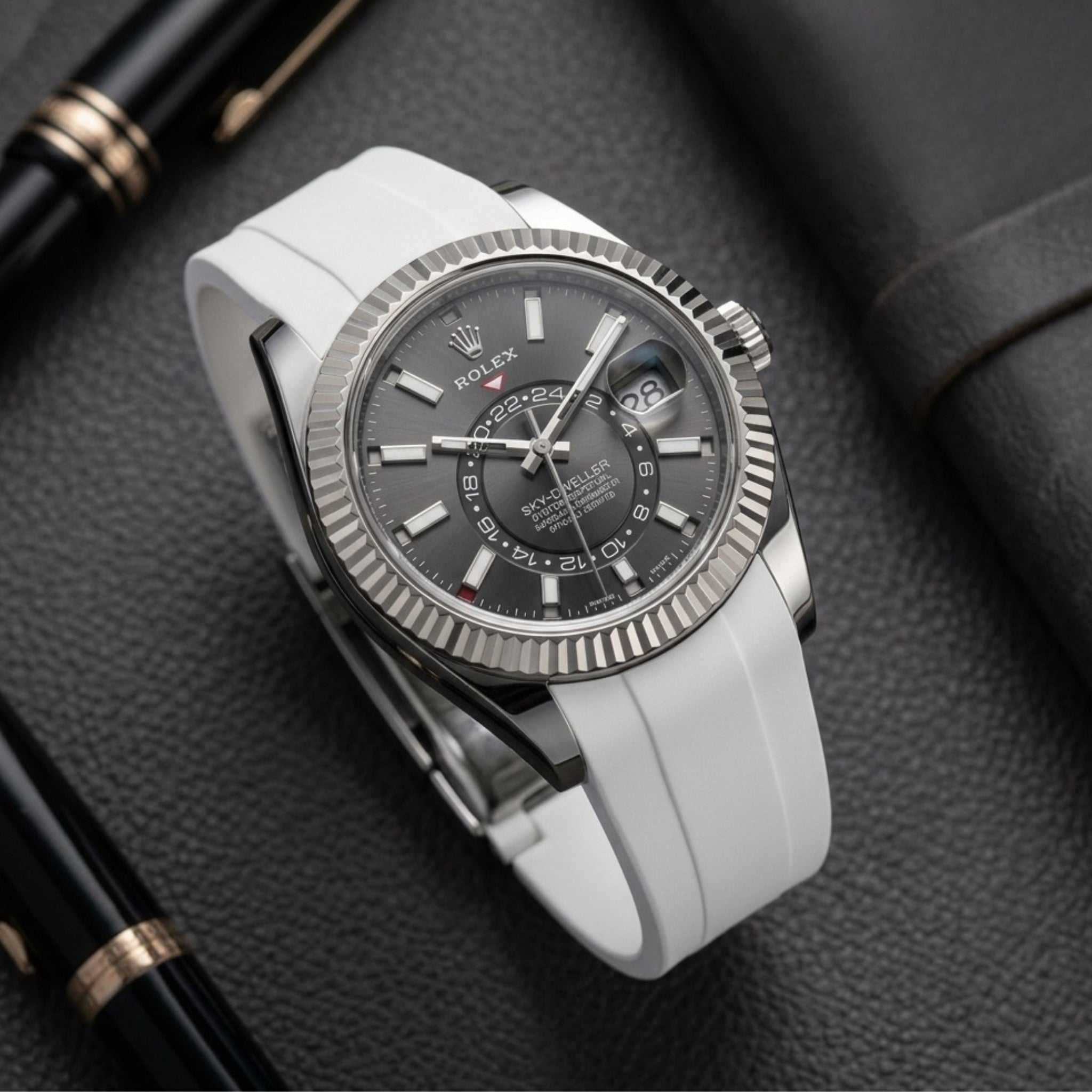 Faltschliesse Kautschukarmband für Rolex Sky-Dweller – Weiss - Helvetus