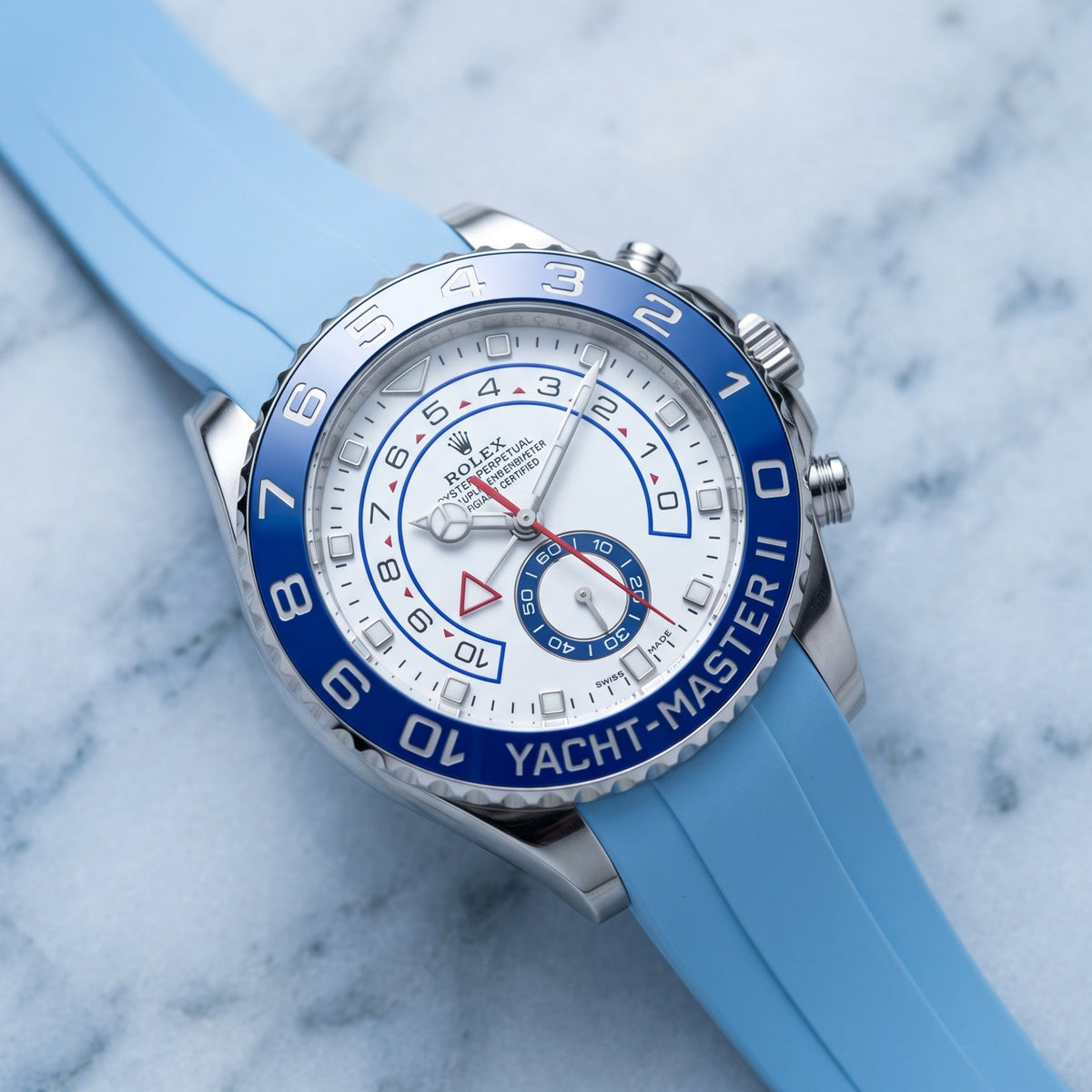 Faltschließe Kautschukarmband für Rolex Yacht-Master II 44mm - Baby Blau - Helvetus