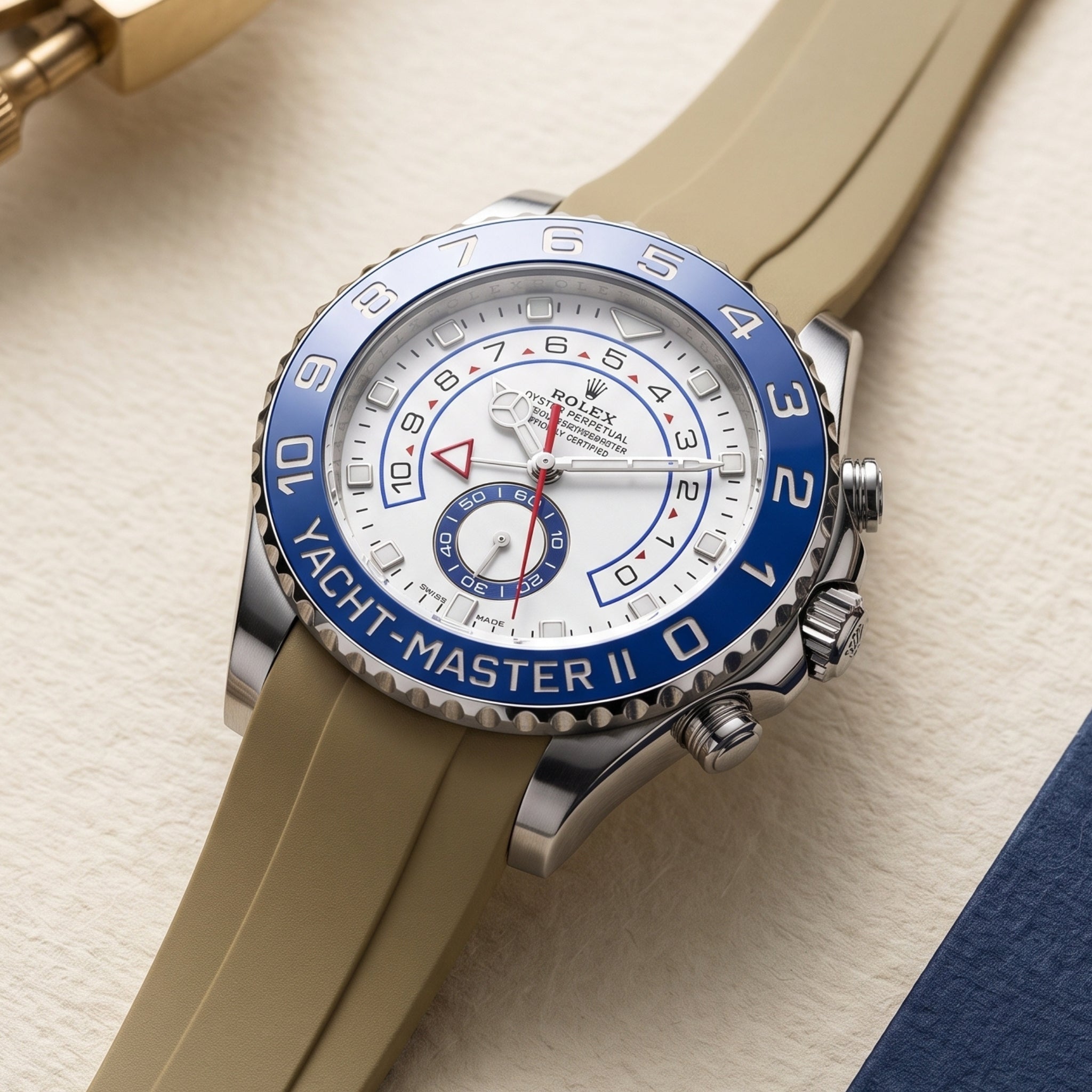 Faltschließe Kautschukarmband für Rolex Yacht-Master II 44mm - Beige - Helvetus