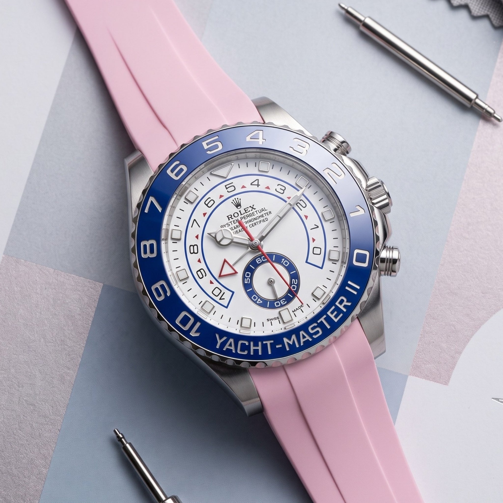 Faltschließe Kautschukarmband für Rolex Yacht-Master II 44mm - Pink - Helvetus