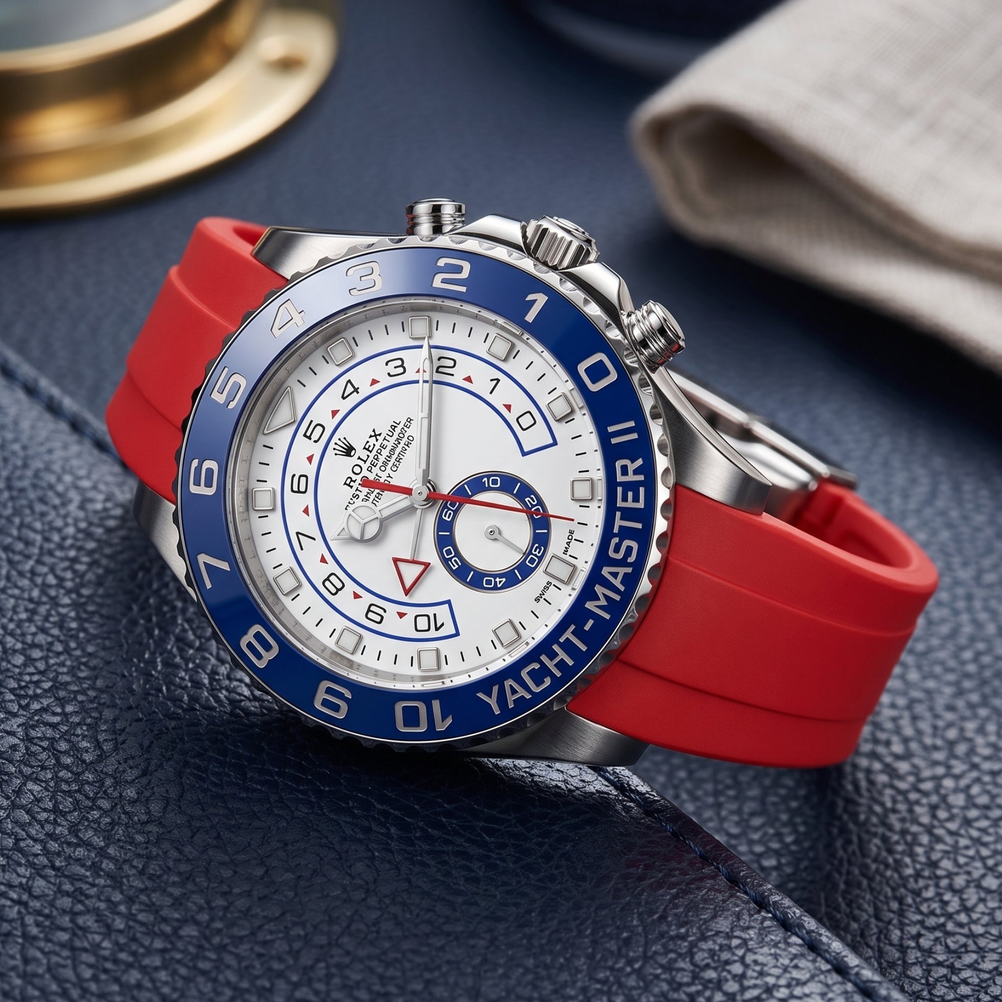 Faltschließe Kautschukarmband für Rolex Yacht-Master II 44mm - Rot - Helvetus