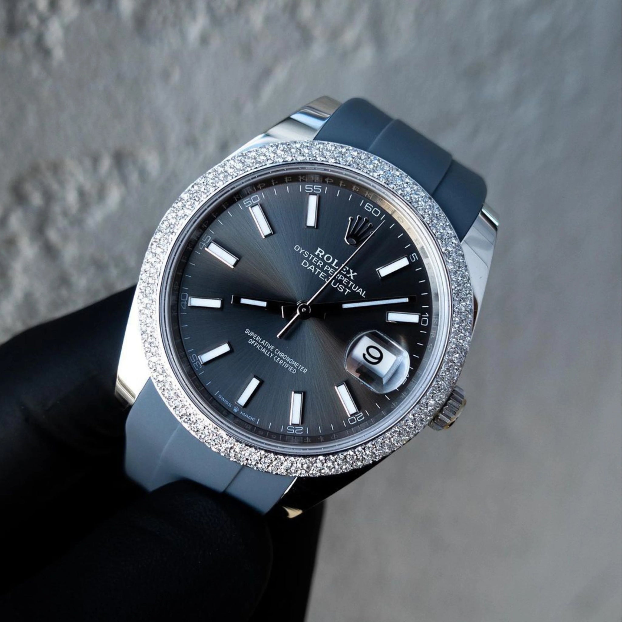 Faltschließe Kautschukarmband für Rolex Datejust 41mm – Grau - Helvetus DE