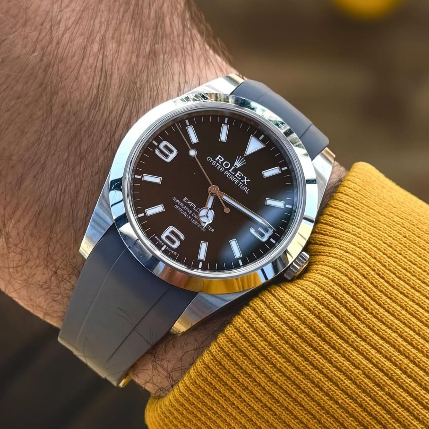 Faltschließe Kautschukarmband für Rolex Explorer I – Grau - Helvetus DE
