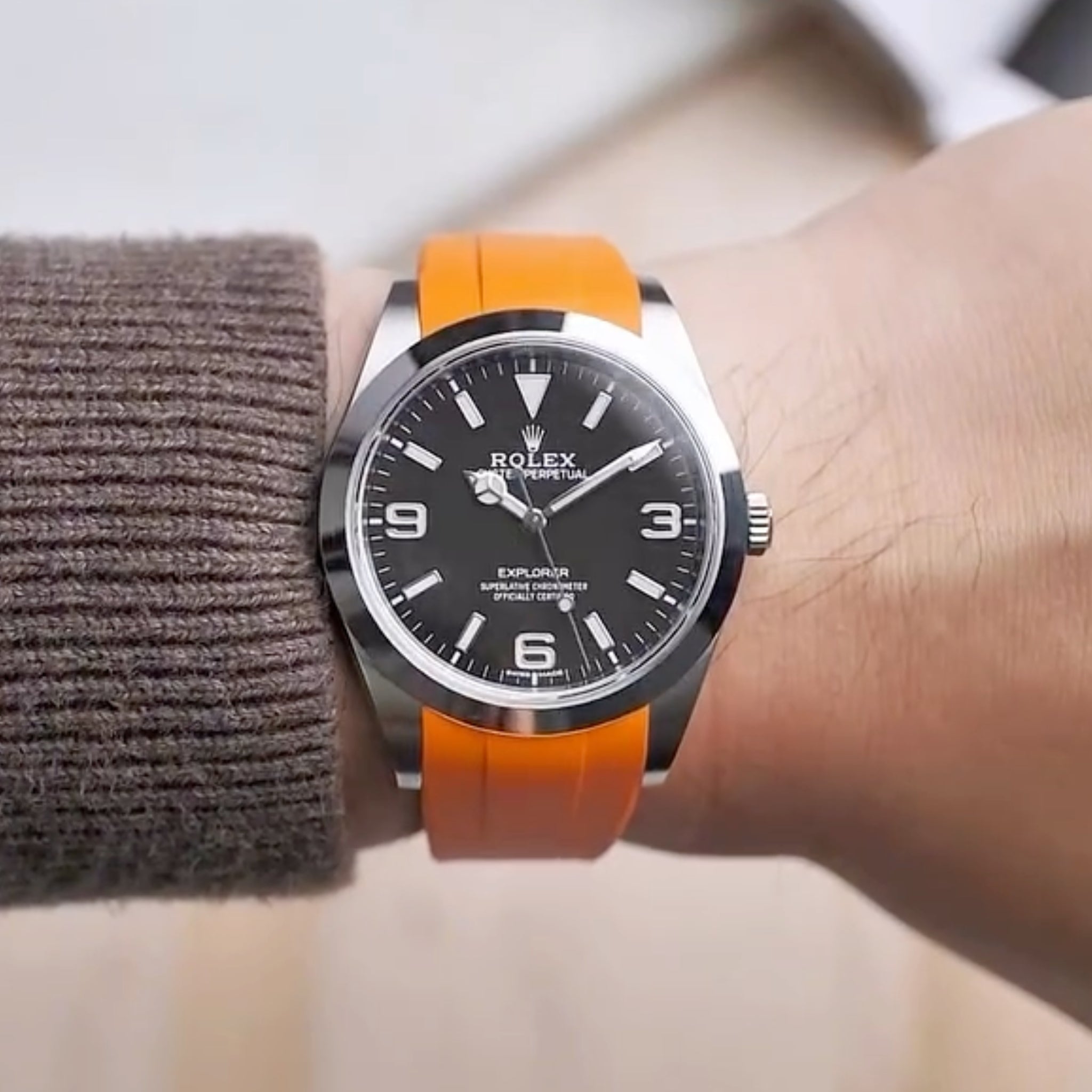 Faltschließe Kautschukarmband für Rolex Explorer I – Orange - Helvetus DE