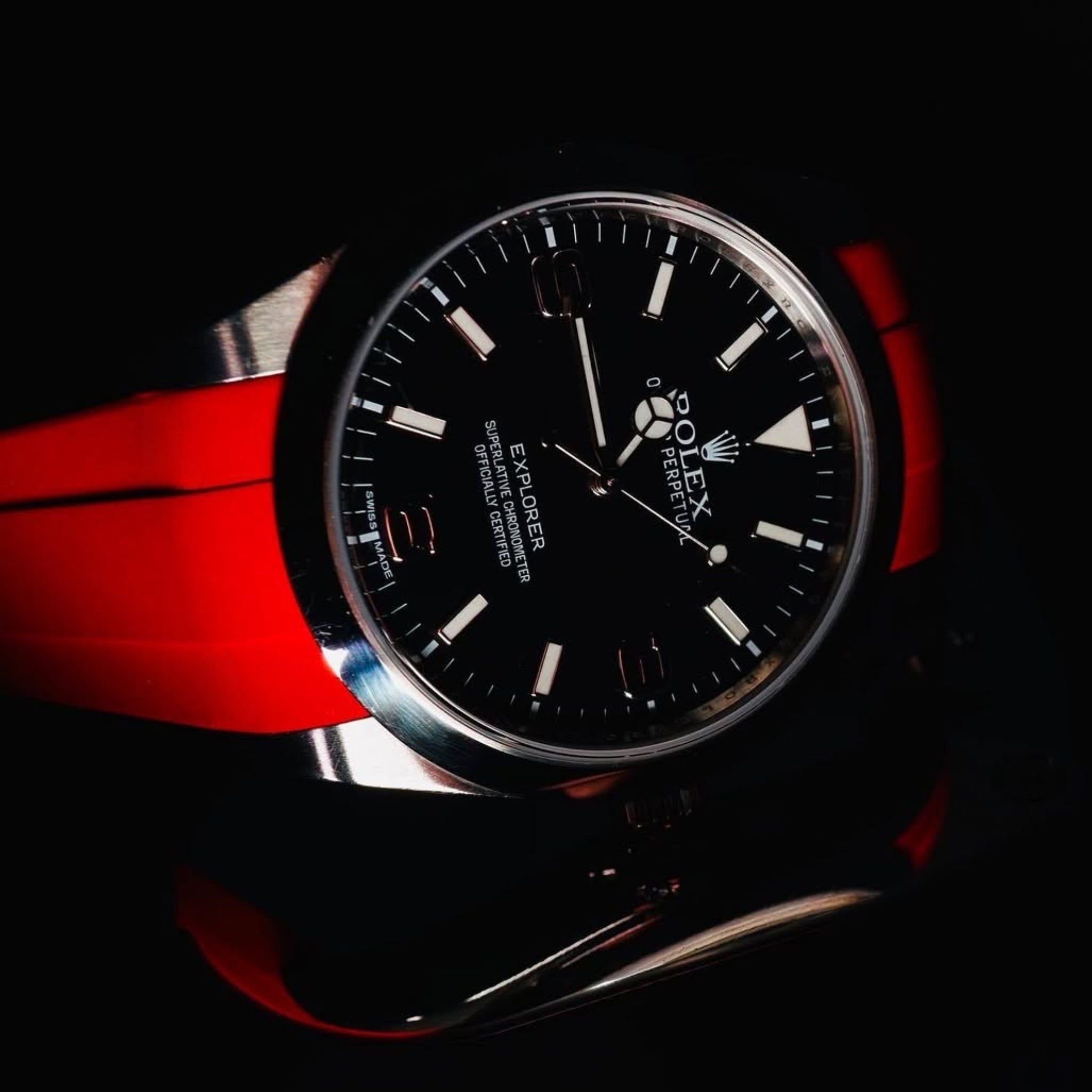 Faltschließe Kautschukarmband für Rolex Explorer I – Rot - Helvetus DE