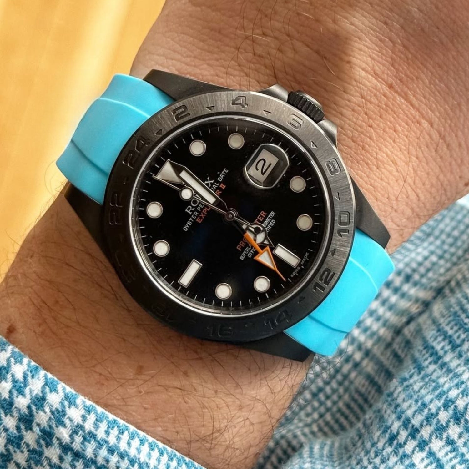 Faltschließe Kautschukarmband für Rolex Explorer II – Hell Blau - Helvetus DE